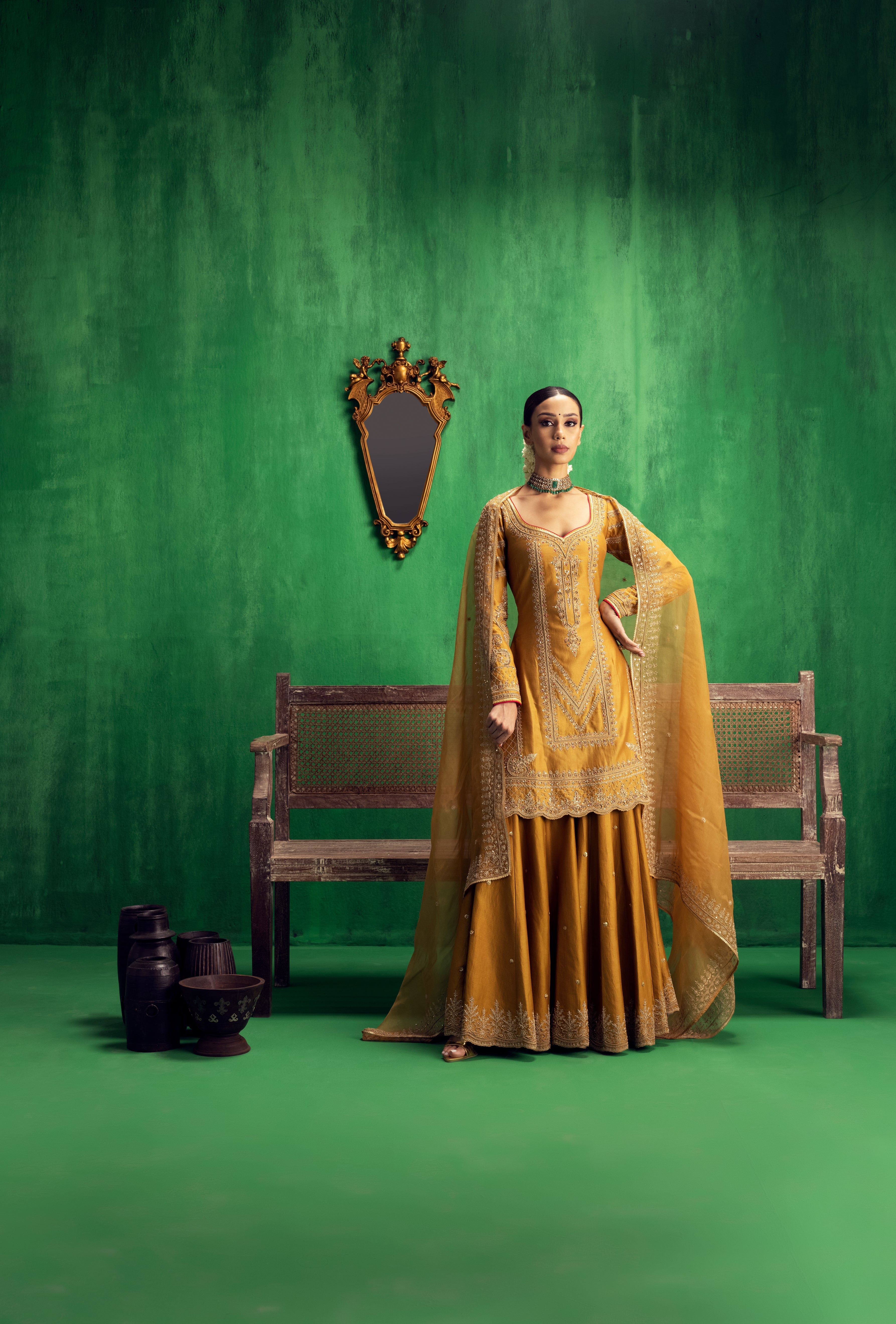 Jigar Mali - Tuscan Mustard Flared Sharara Set