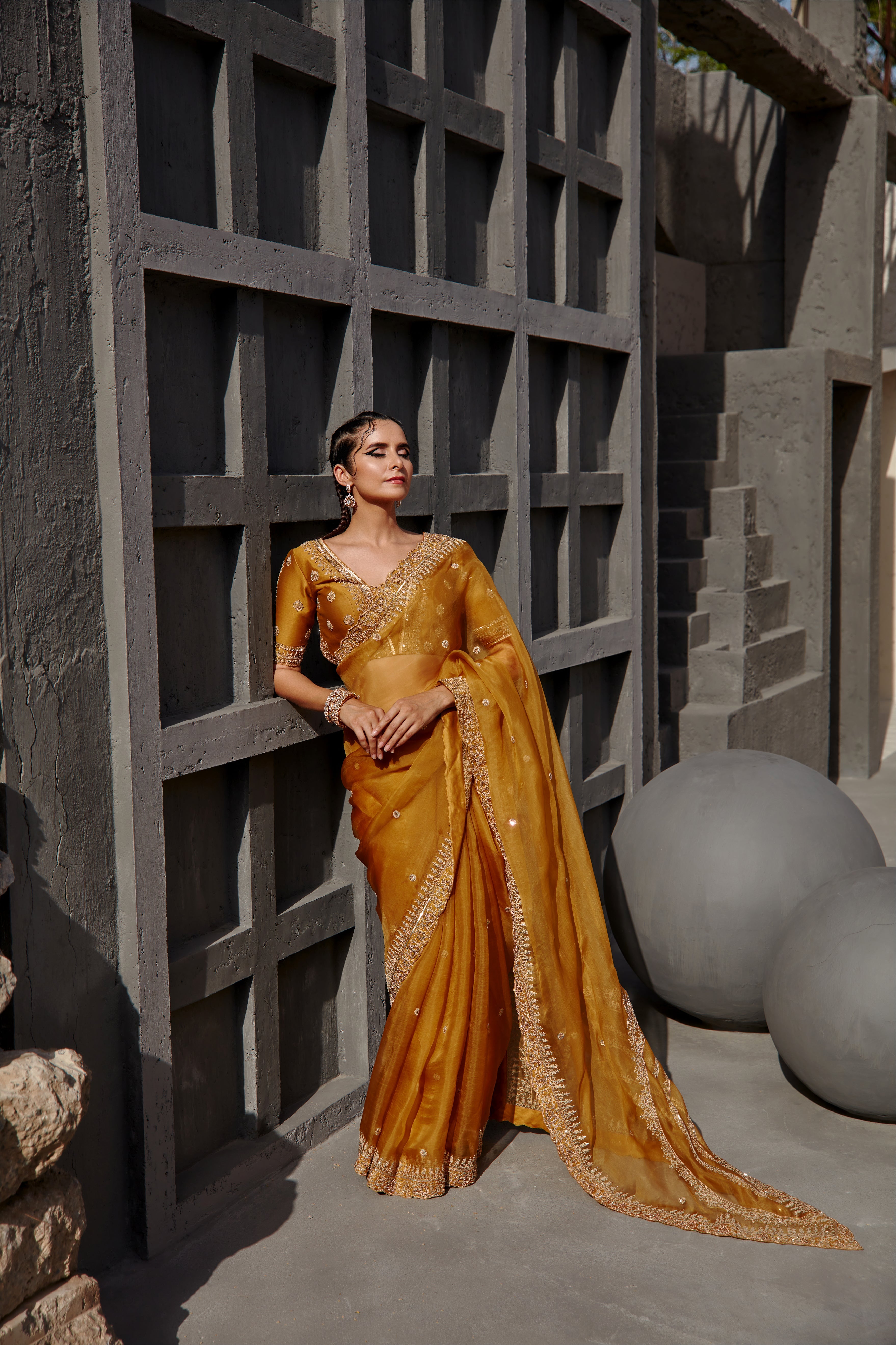 Jigar Mali - Tuscan Mustard Saree Set