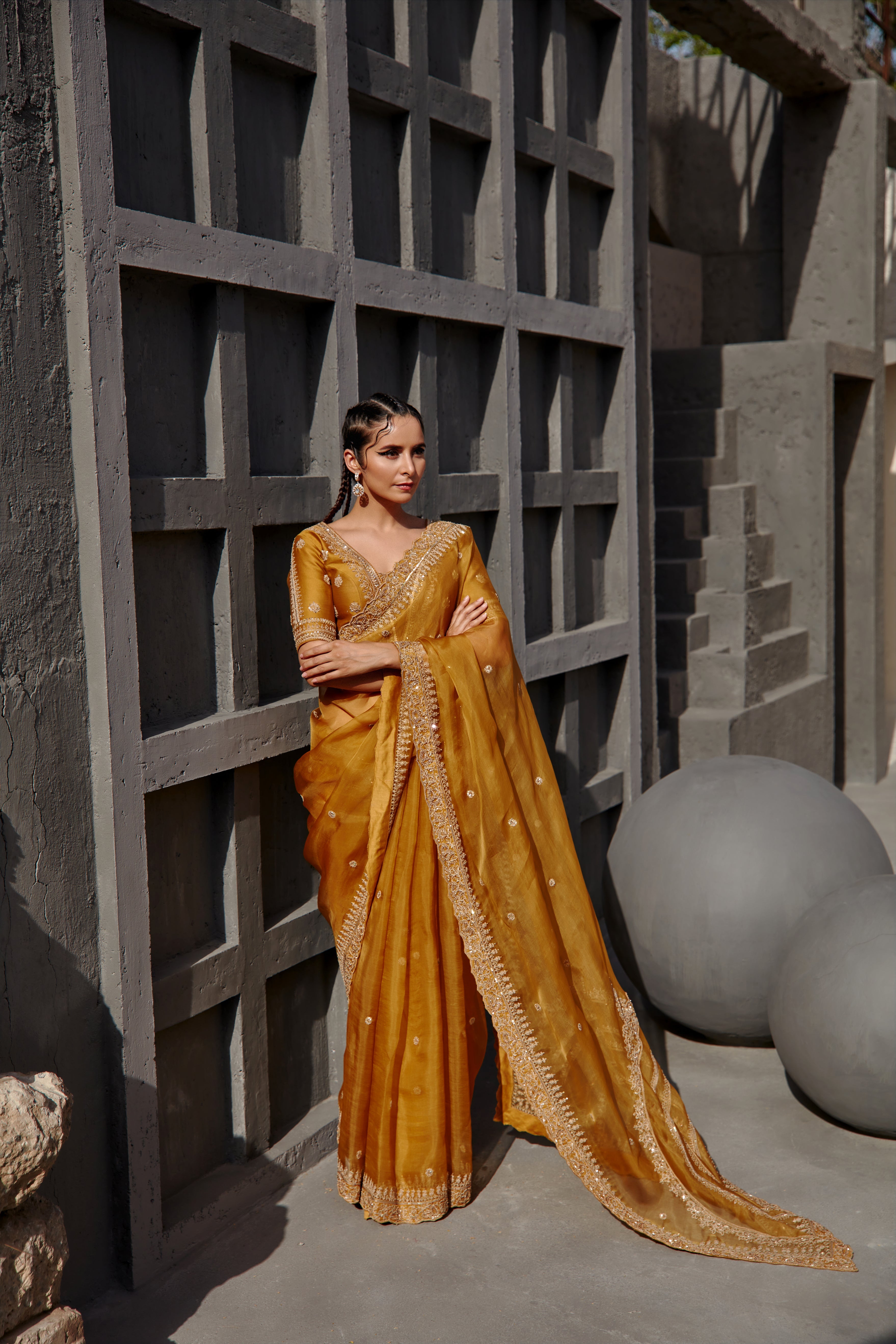 Jigar Mali - Tuscan Mustard Saree Set