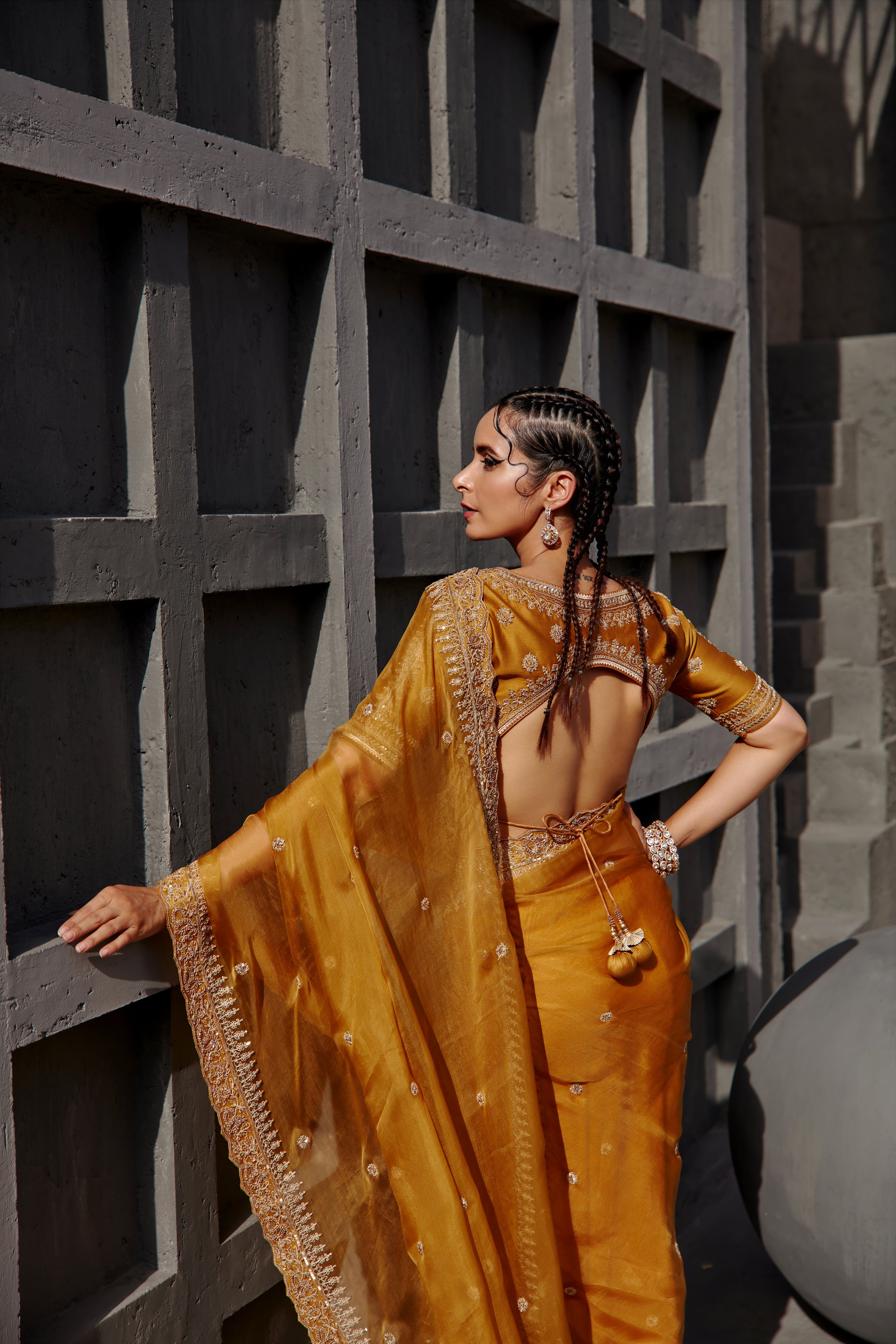 Jigar Mali - Tuscan Mustard Saree Set