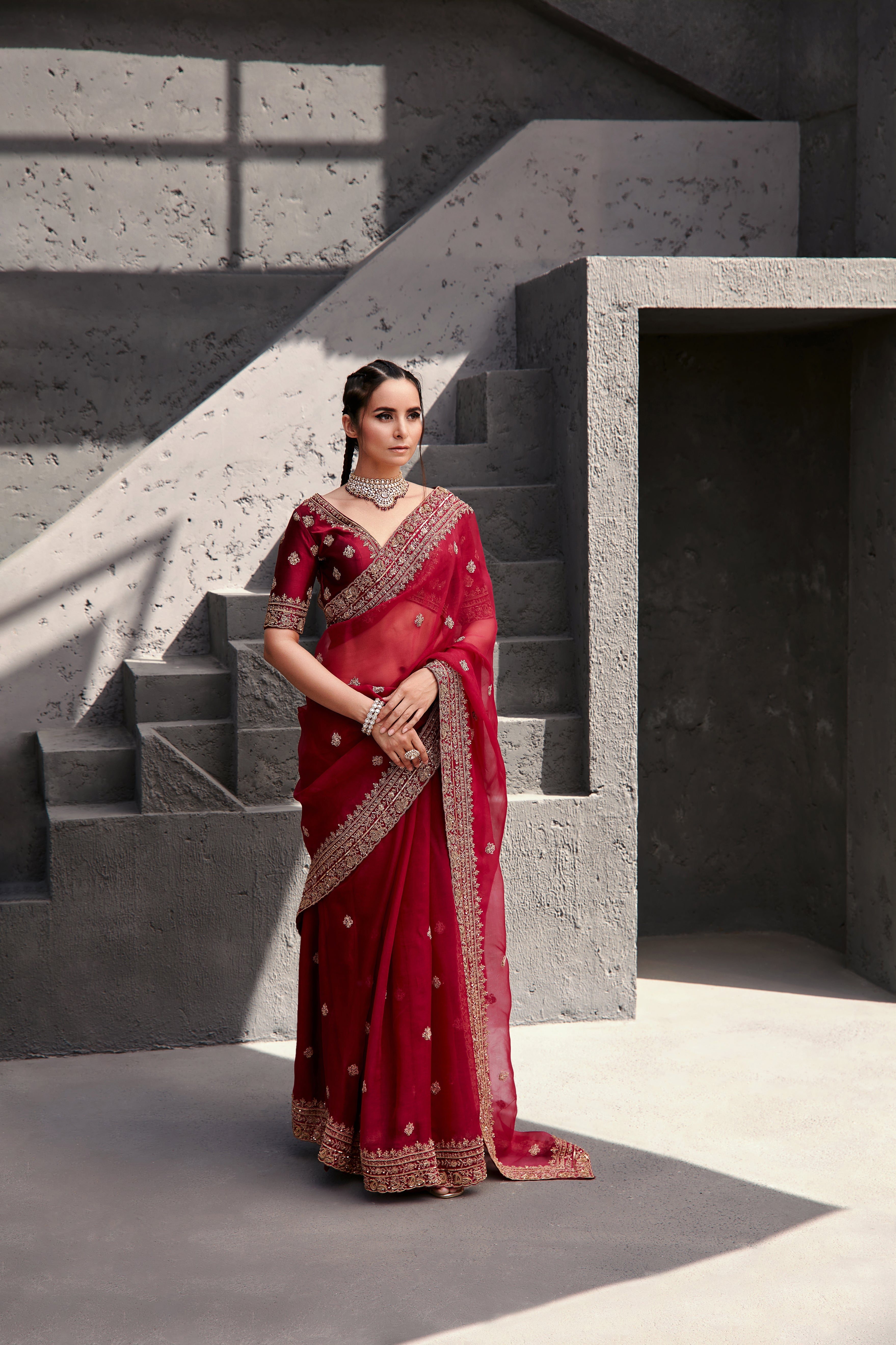 Jigar Mali - Sequins Embroidered Organza Saree Set