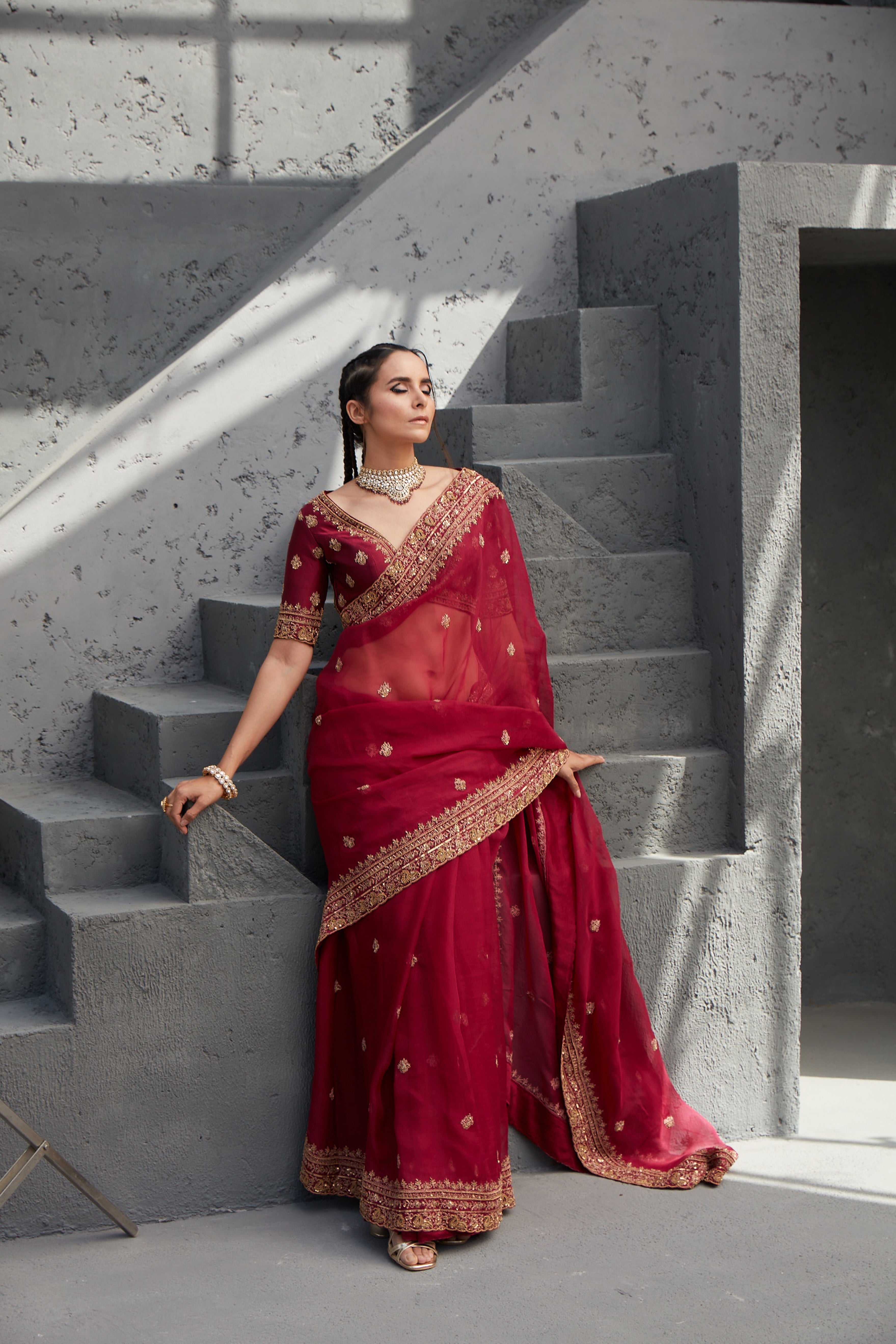 Jigar Mali - Sequins Embroidered Organza Saree Set