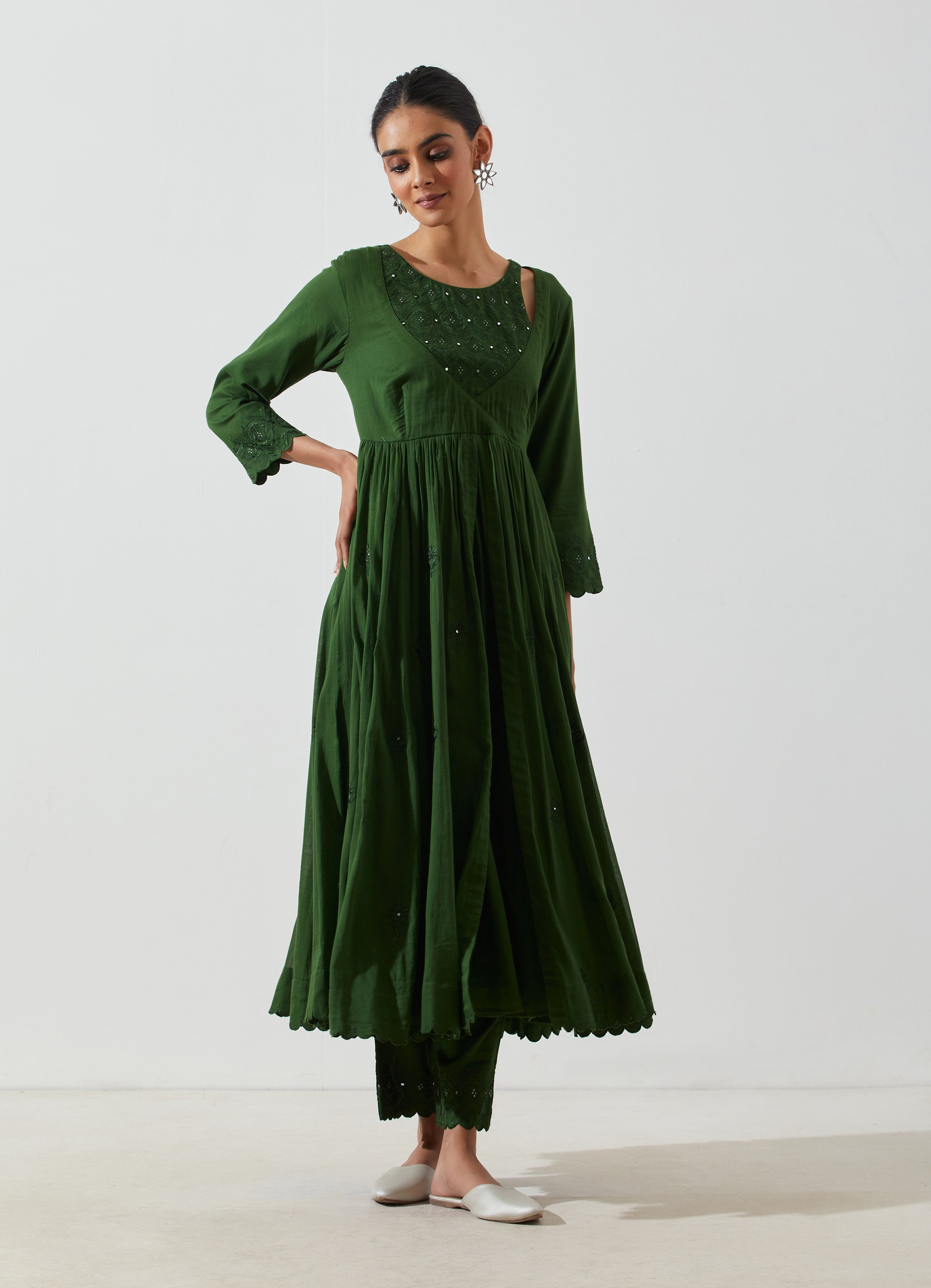 Label Earthen - Vilayti Shami Green Kurta Set