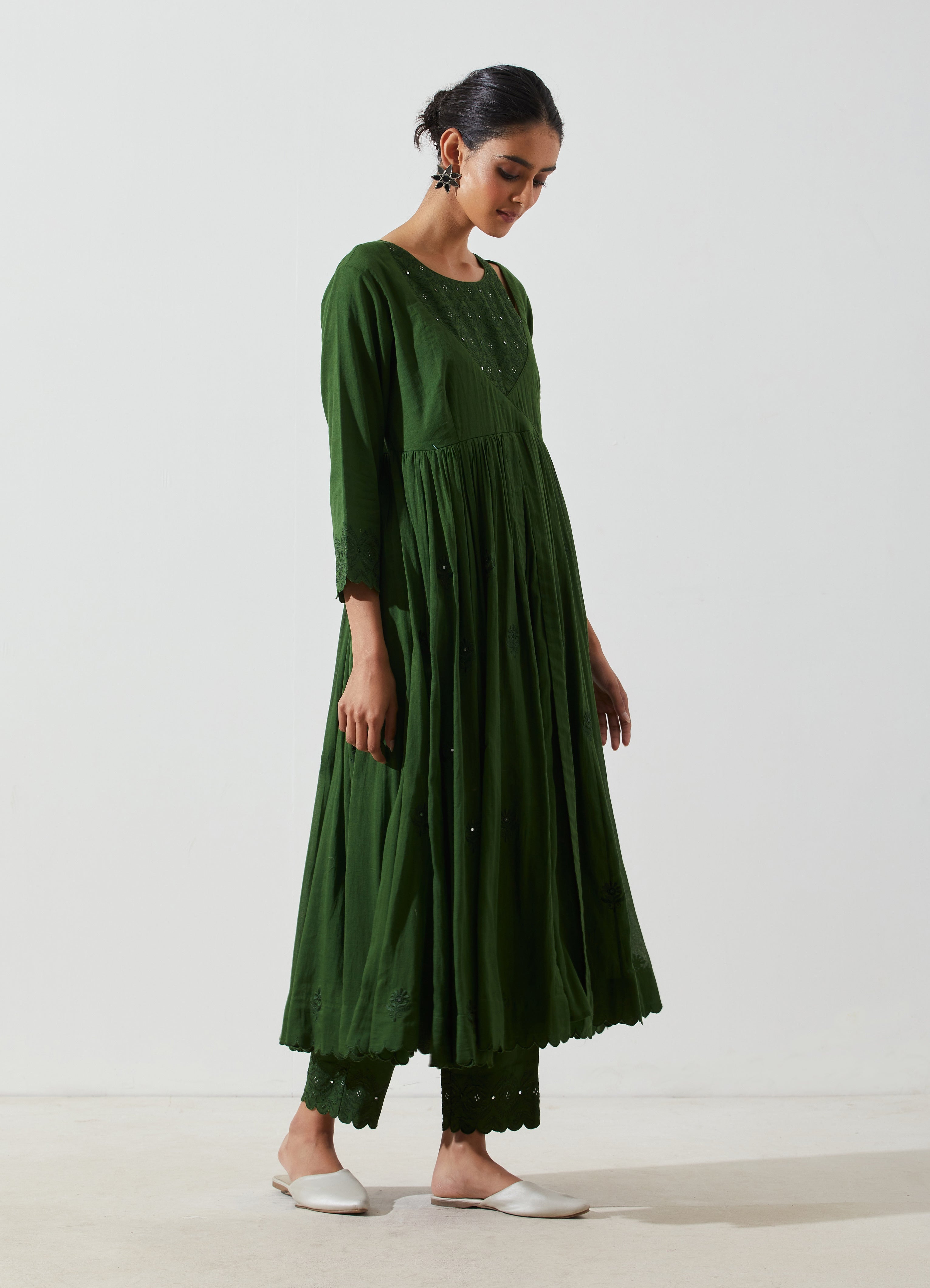 Label Earthen - Vilayti Shami Green Kurta Set