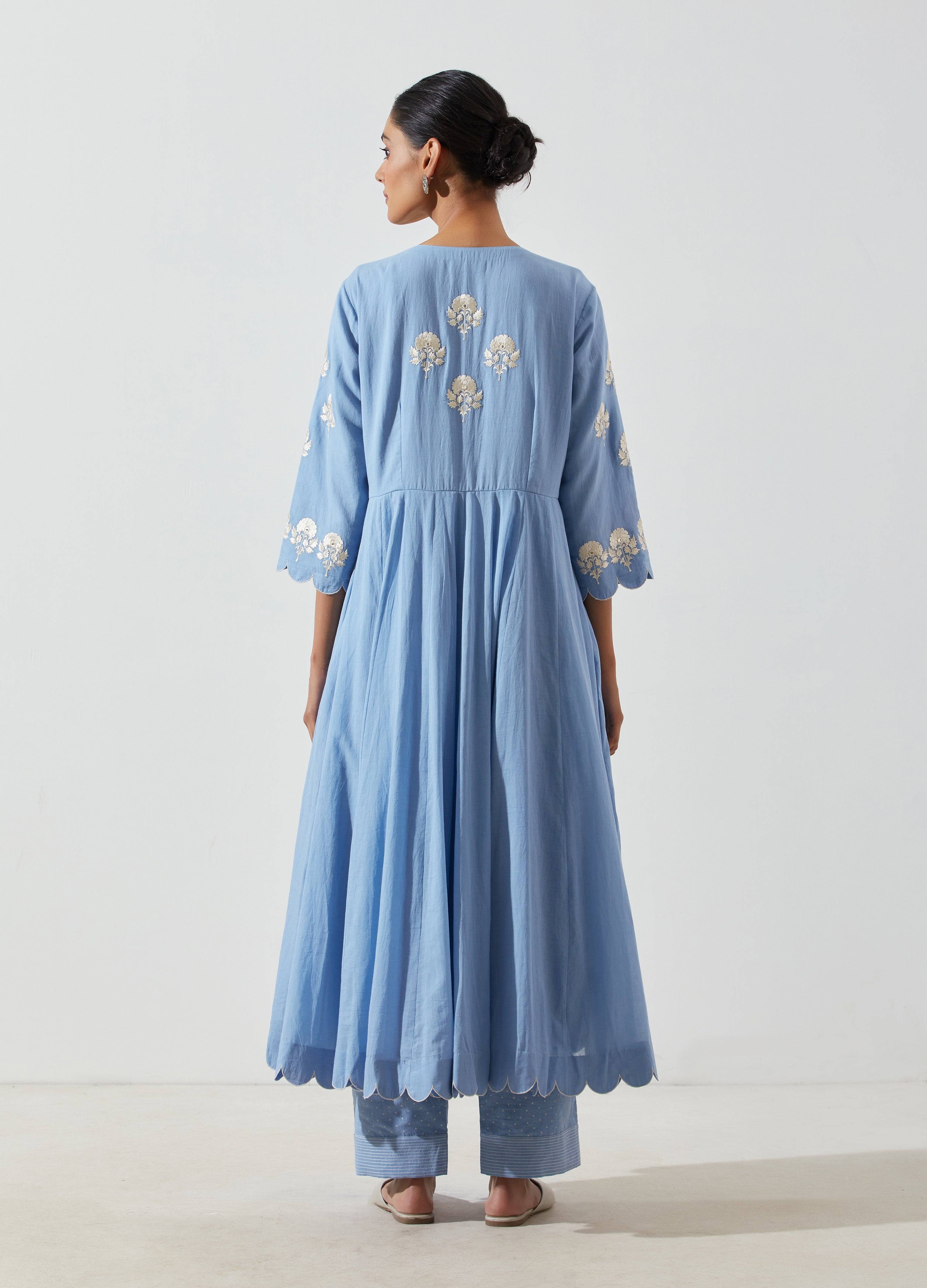 Label Earthen - Mogra Ash Blue Kurta Set