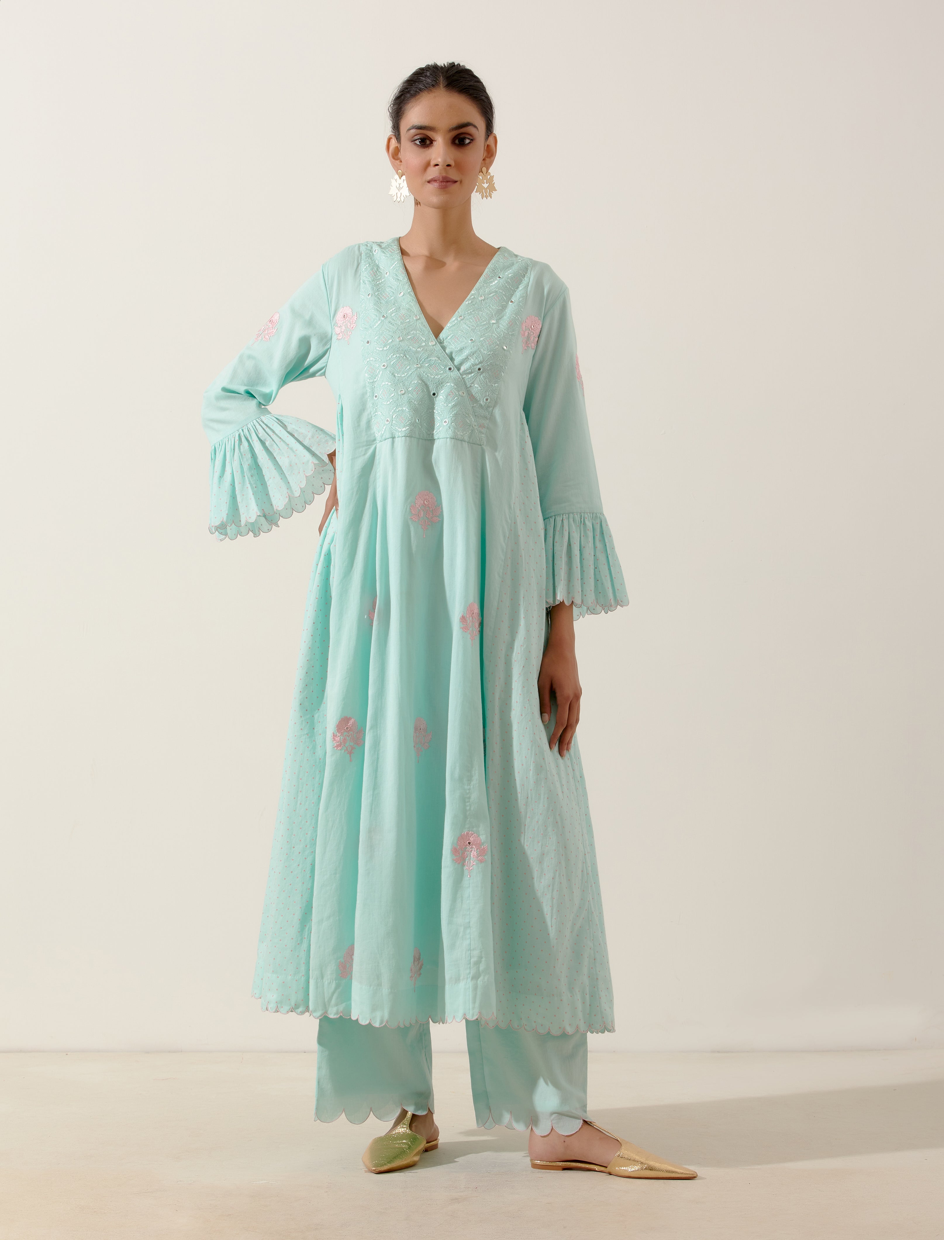 Label Earthen - Sadabahar Aqua Green Kurta Set