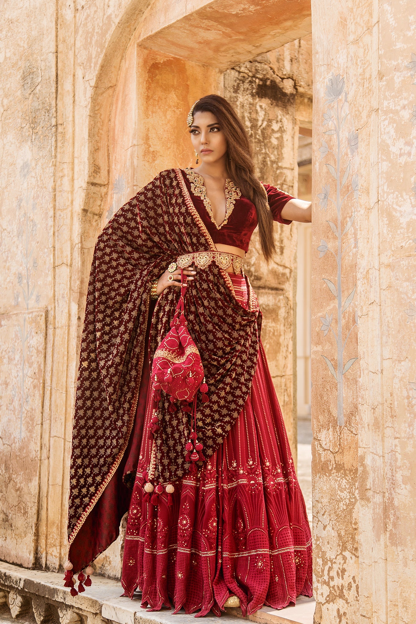 Soniya G - Red Lucknowi Chikankari Lehenga Set
