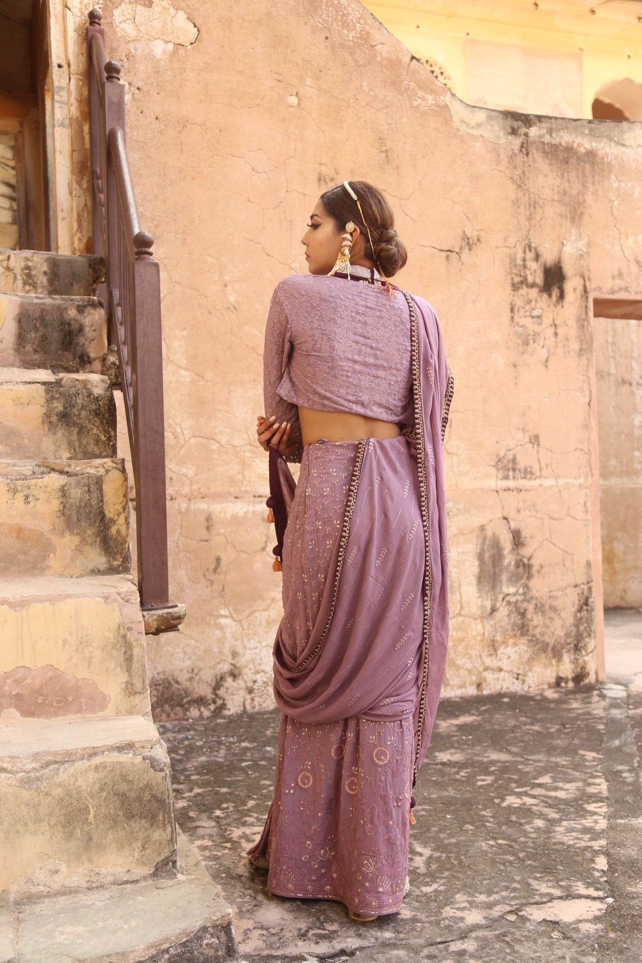 Soniya G - Lucknowi Chikankari Drape Saree Set