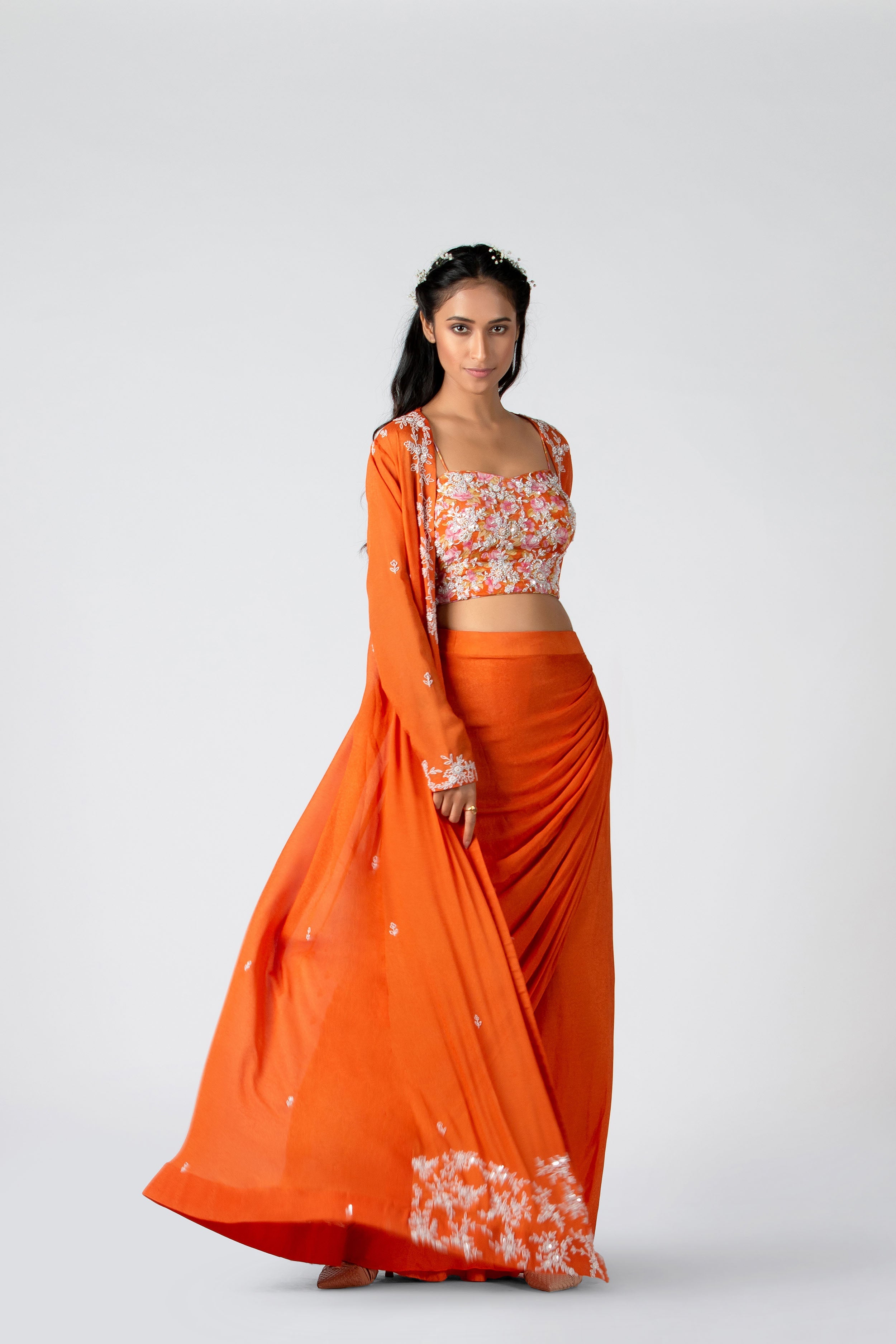 Suruchi Parakh - Burning Orange Hand Embroidered Jacket Set