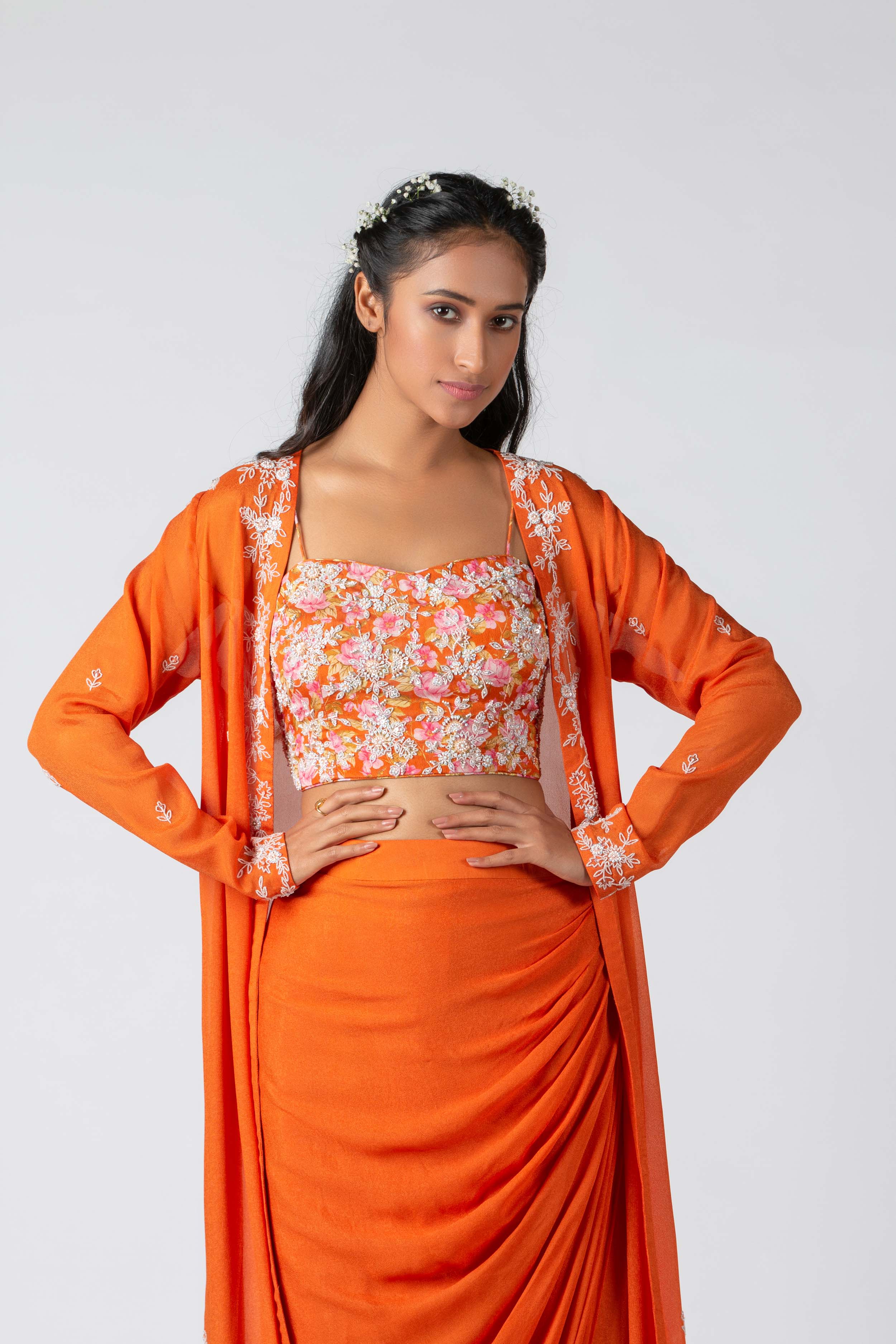 Suruchi Parakh - Burning Orange Hand Embroidered Jacket Set