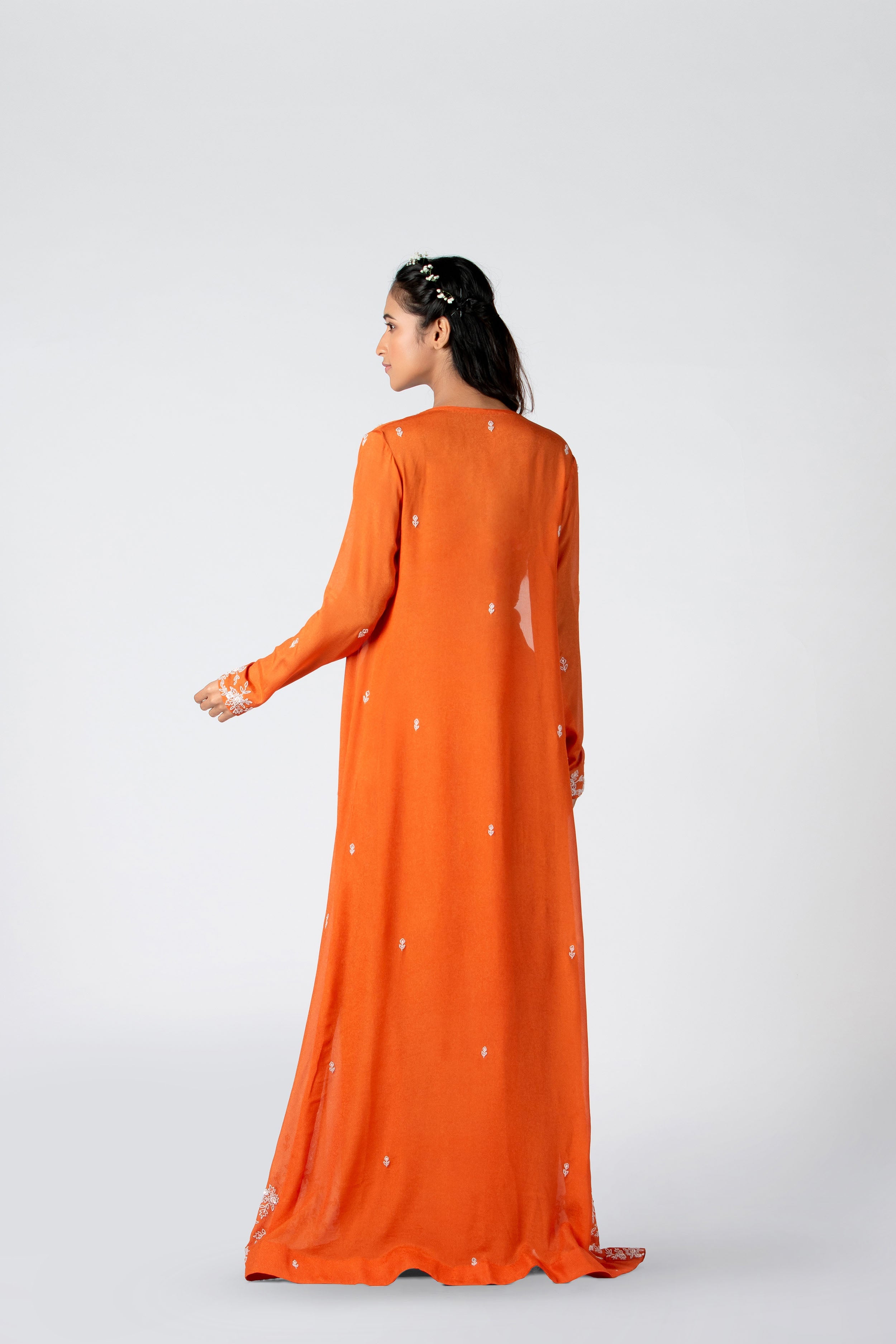 Suruchi Parakh - Burning Orange Hand Embroidered Jacket Set