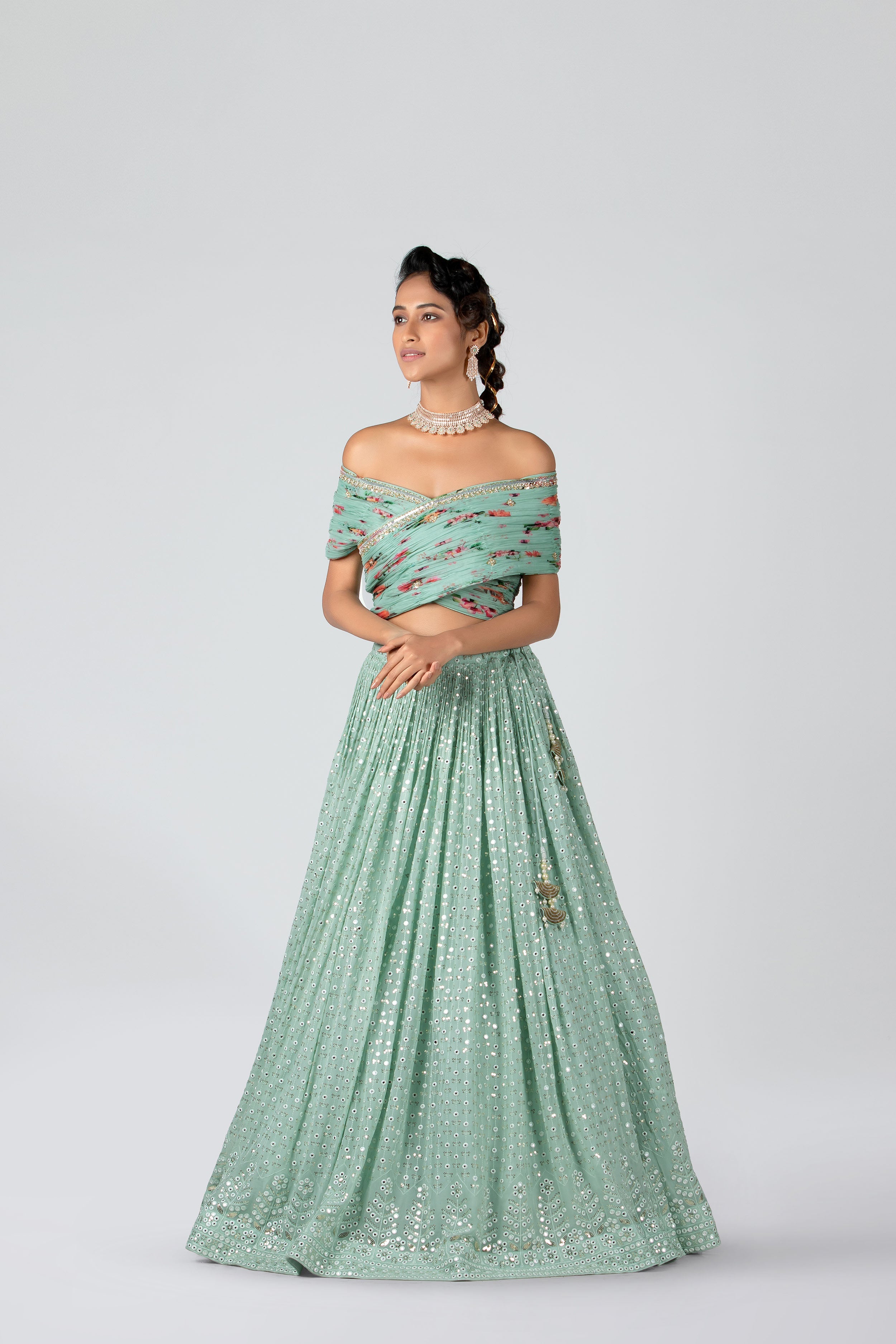 Suruchi Parakh - Sea Green Georgette & Organza Skirt Set
