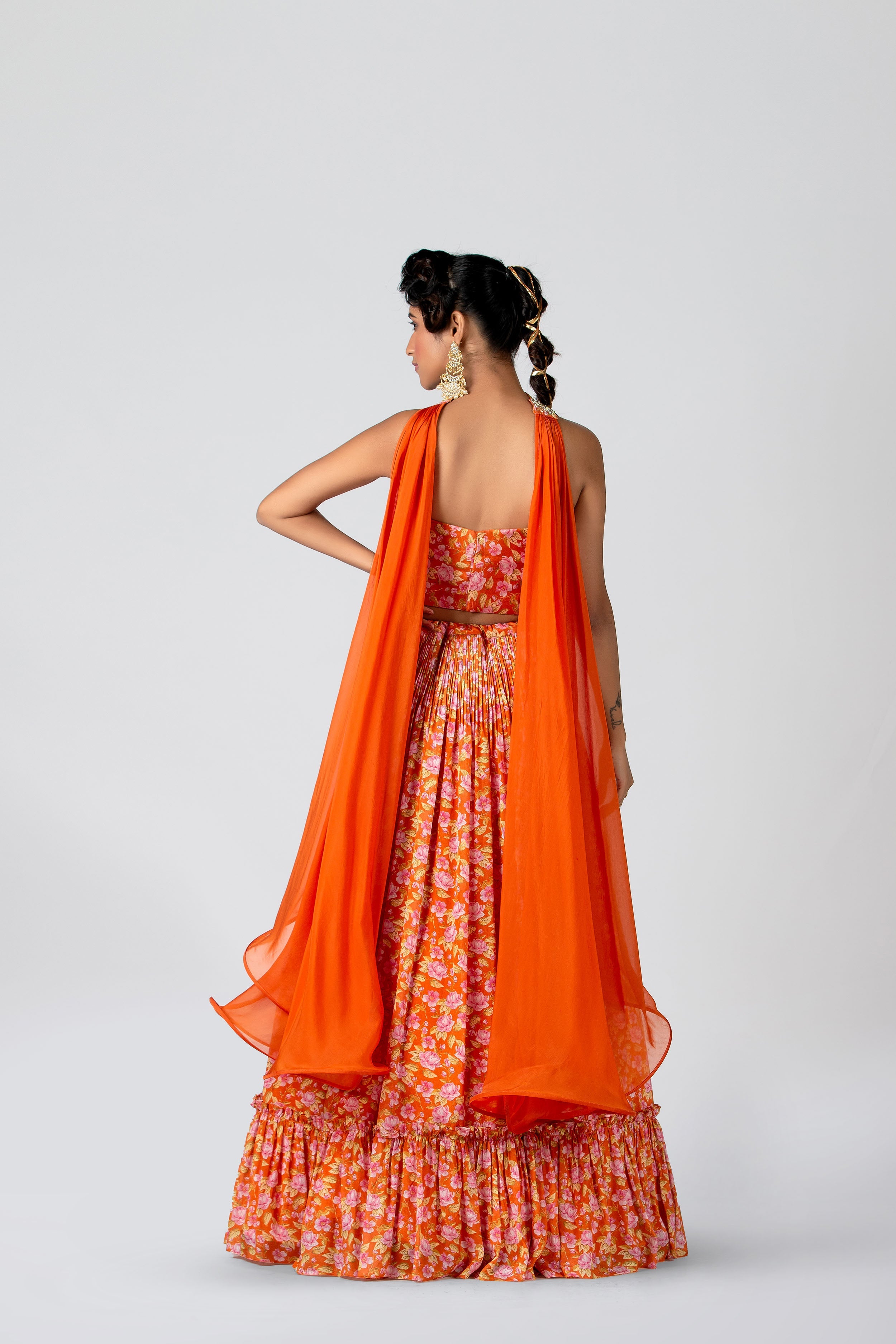 Suruchi Parakh - Blaze Orange Flared Skirt Set