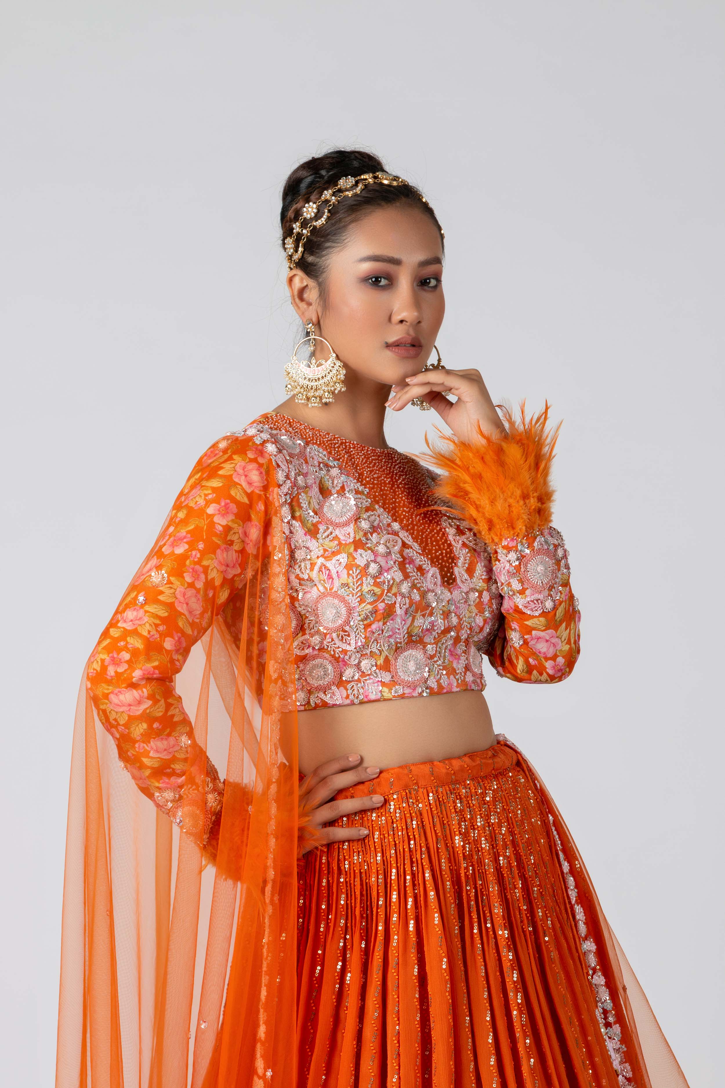 Suruchi Parakh - Blaze Orange Pleated Skirt Set