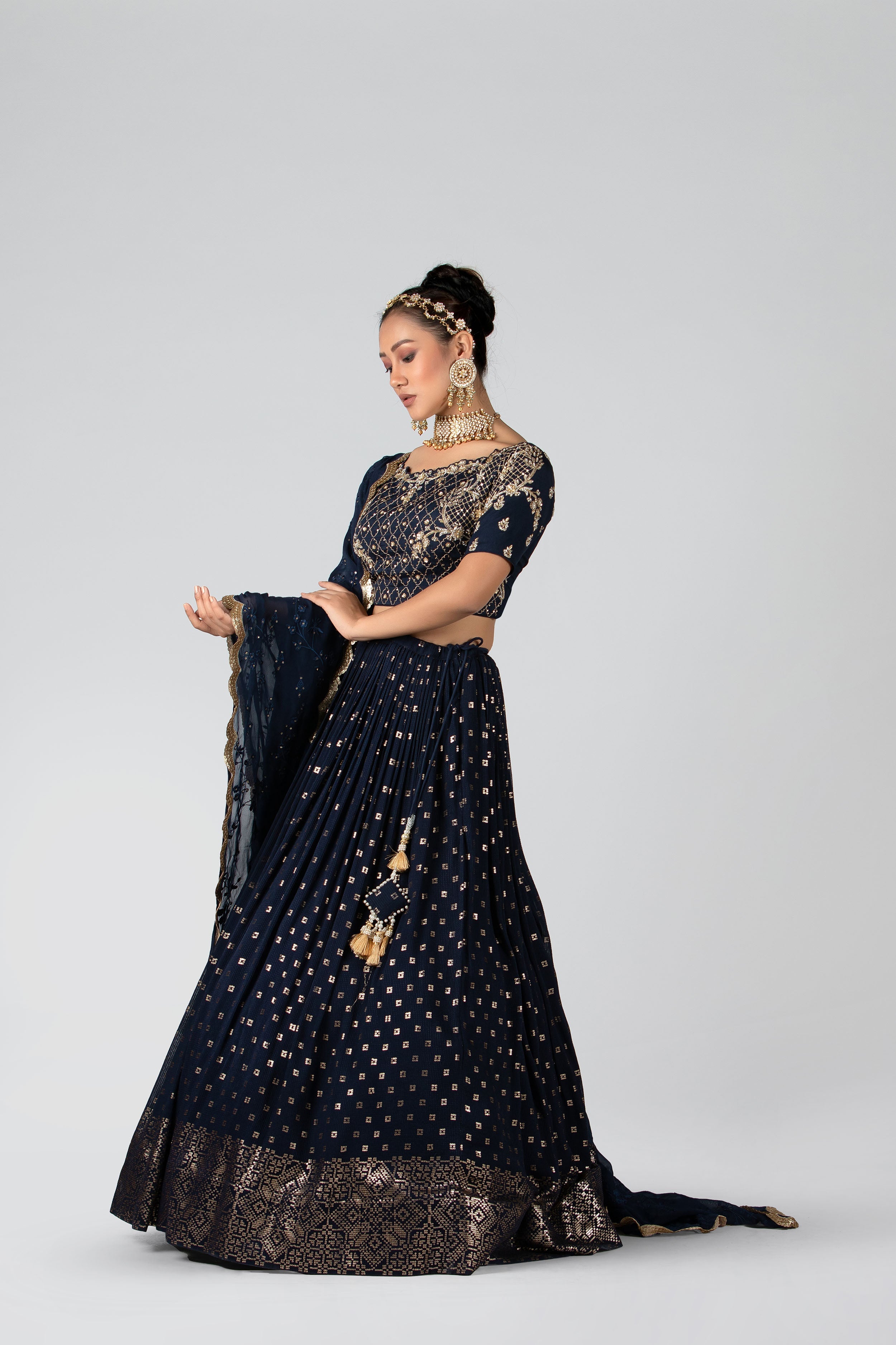 Suruchi Parakh - Dark Navy Blue Embroidered Skirt Set