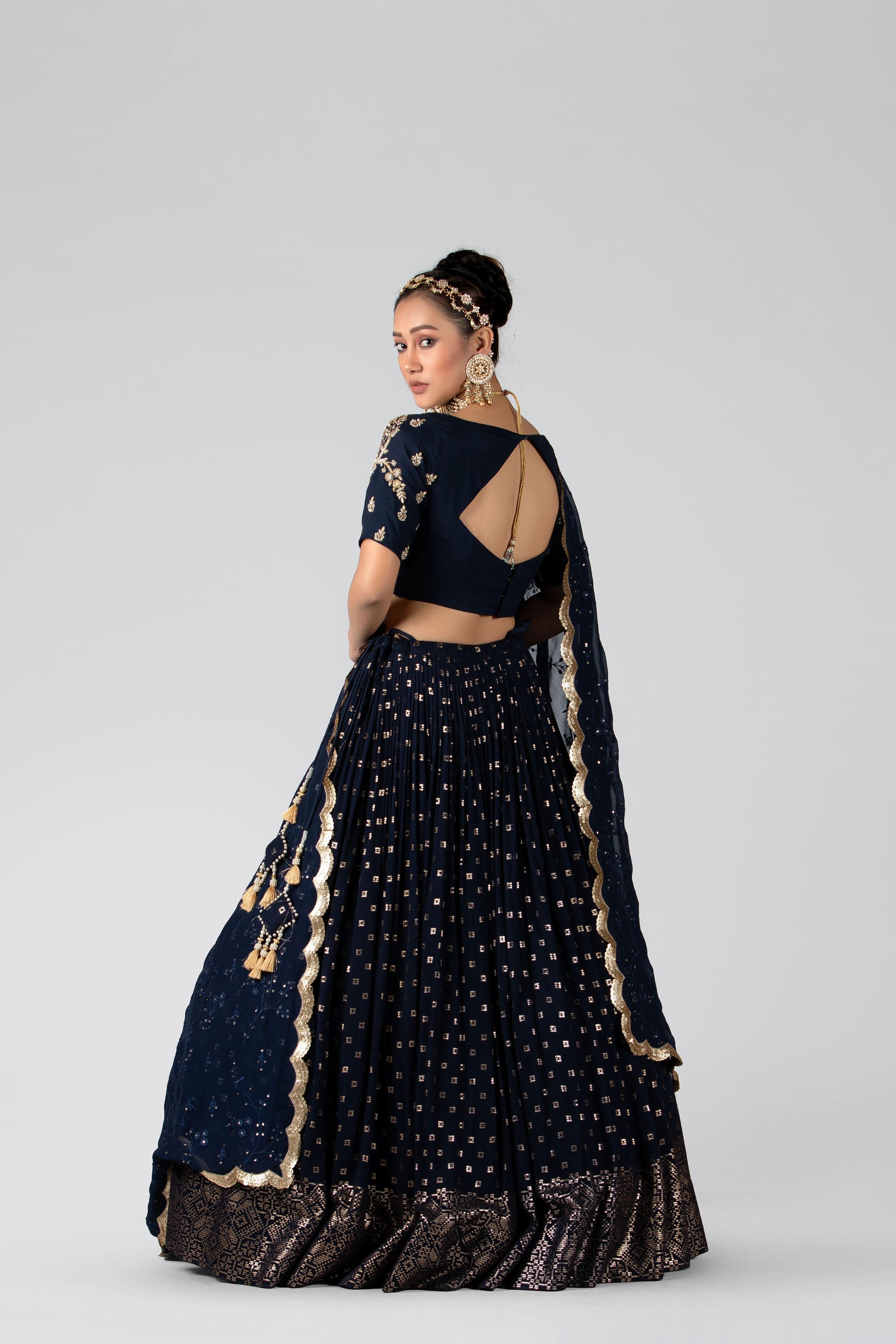 Suruchi Parakh - Dark Navy Blue Embroidered Skirt Set