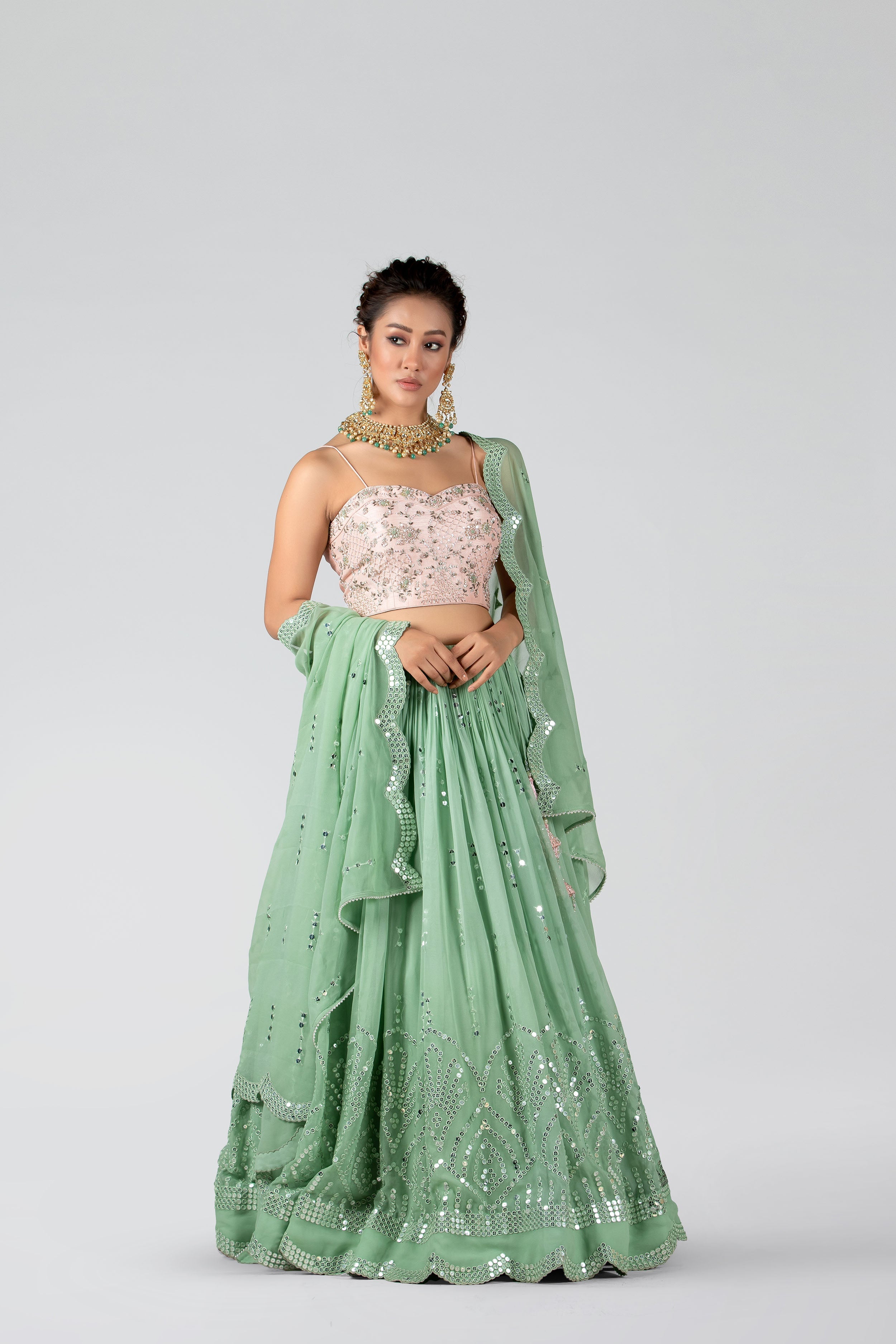 Suruchi Parakh - Leaf Green Embroidered Skirt Set