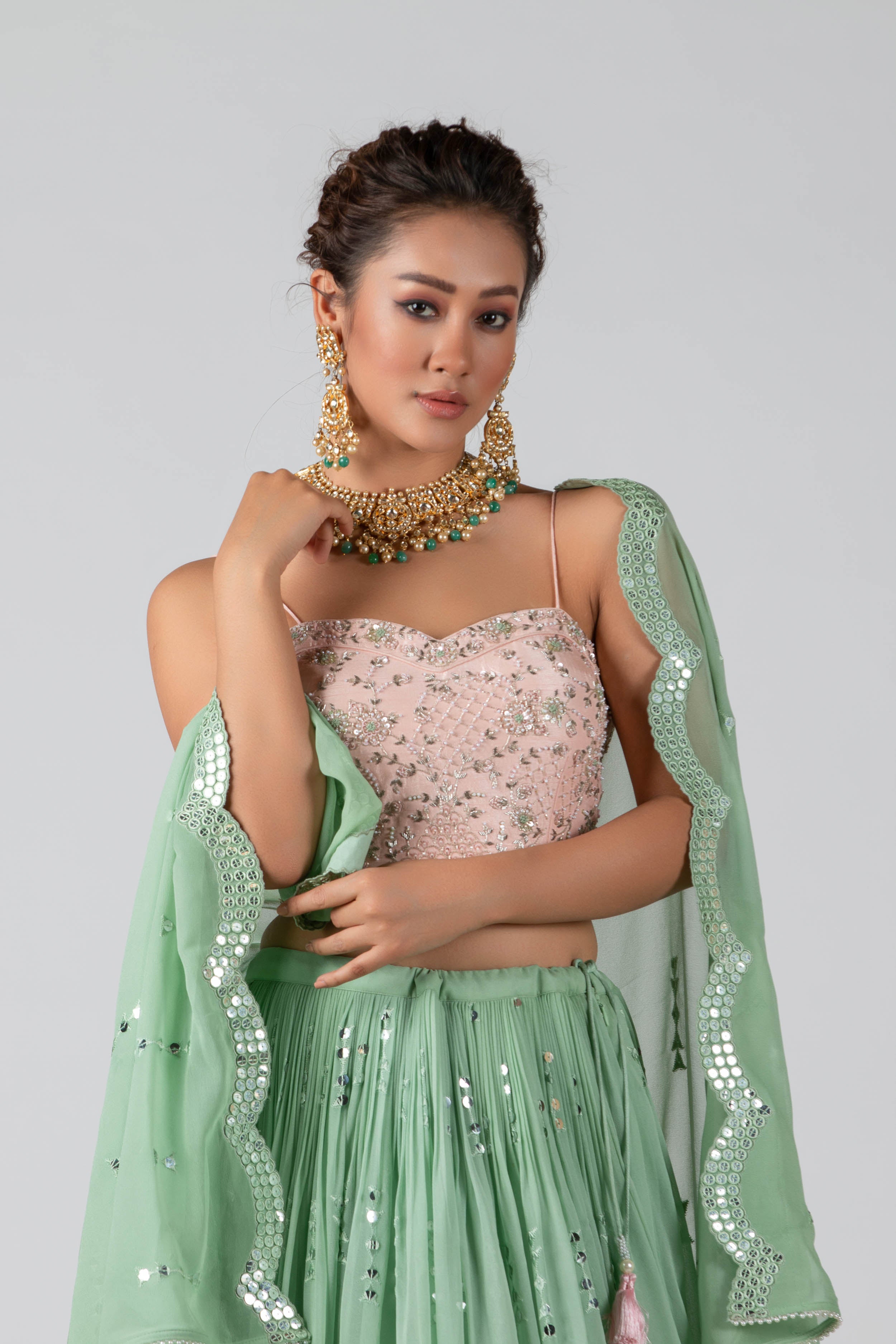 Suruchi Parakh - Leaf Green Embroidered Skirt Set