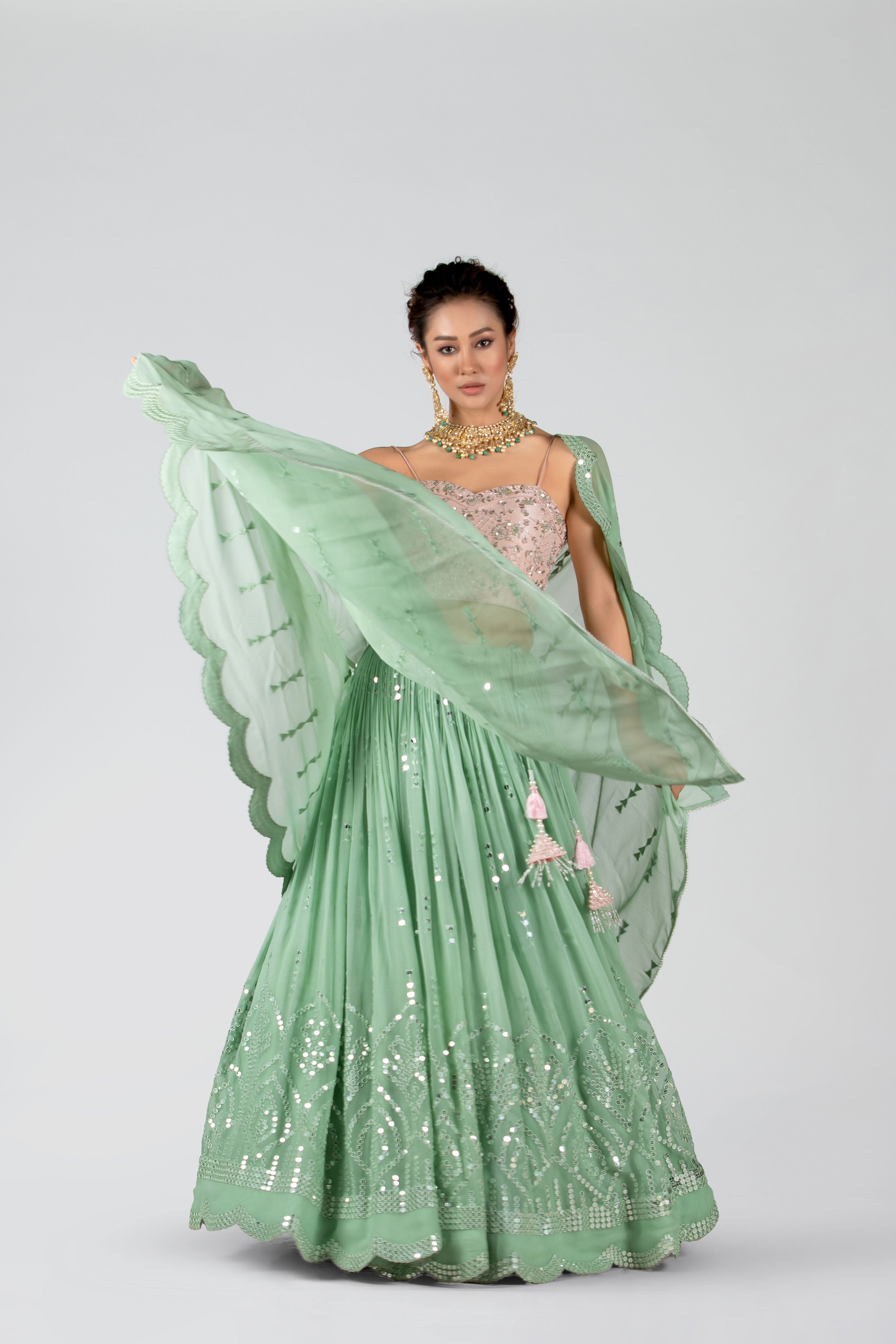 Suruchi Parakh - Leaf Green Embroidered Skirt Set