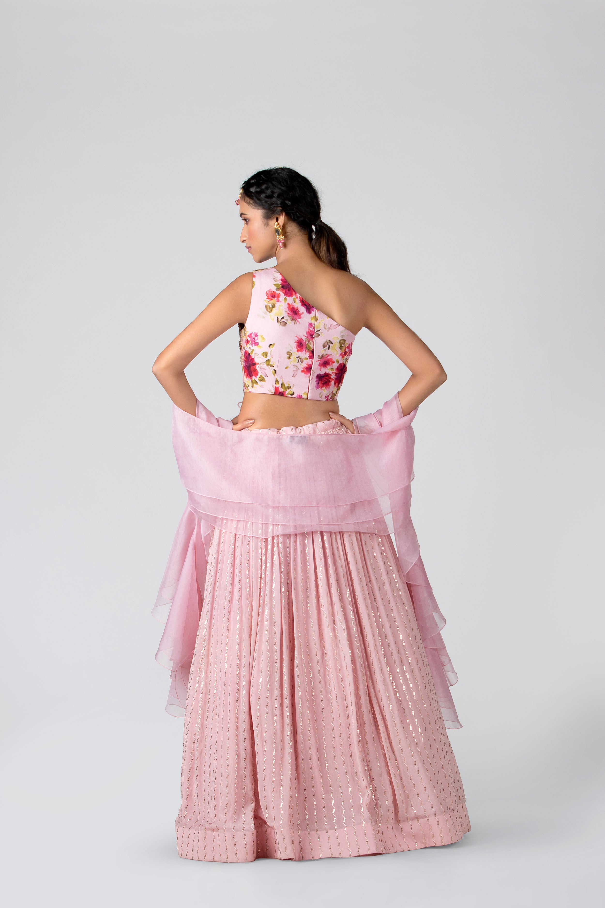 Suruchi Parakh - Blush Pink Georgette Crepe Pleated Lehenga Set