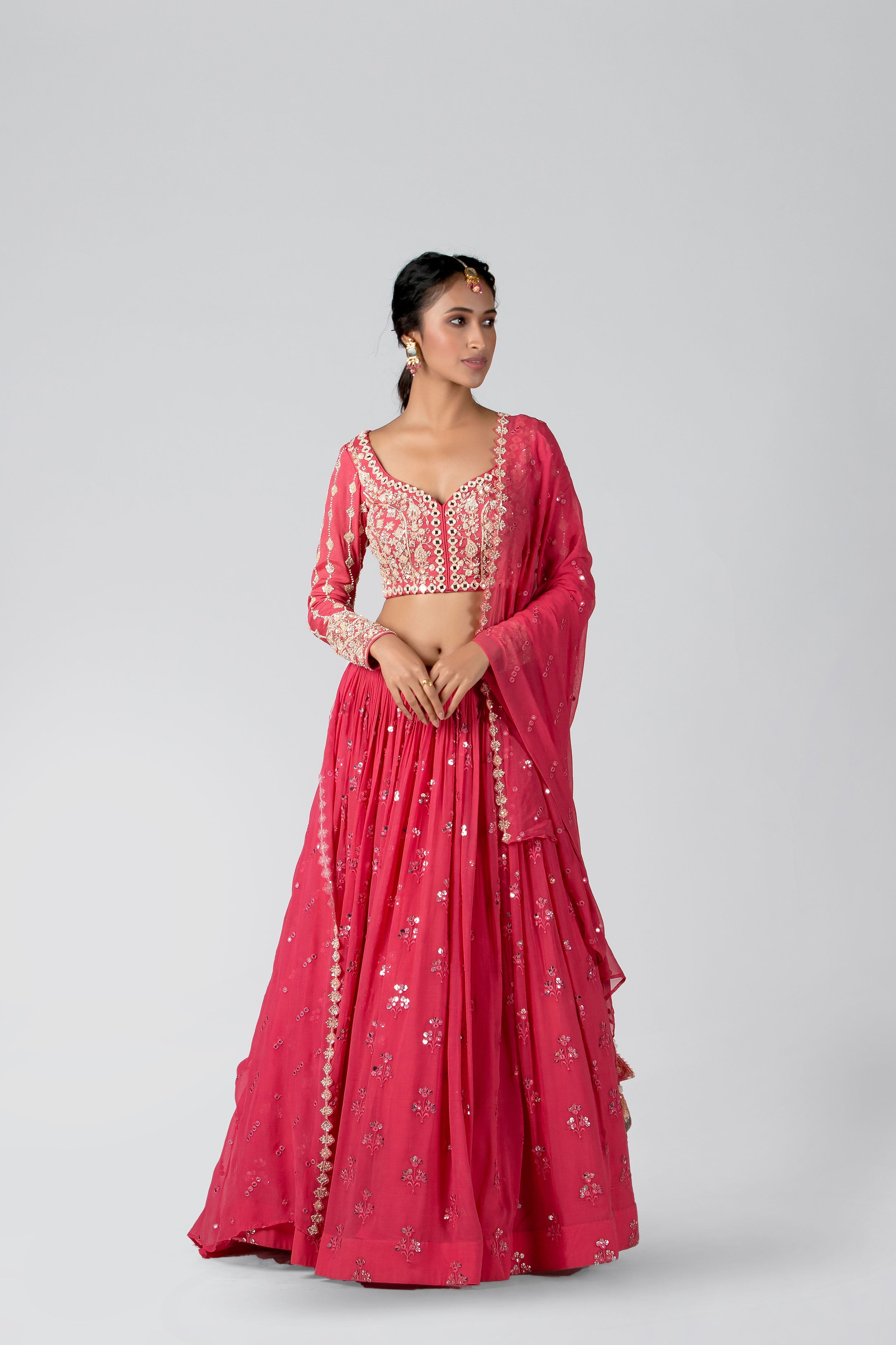 Suruchi Parakh - Candy Pink Georgette Skirt Set