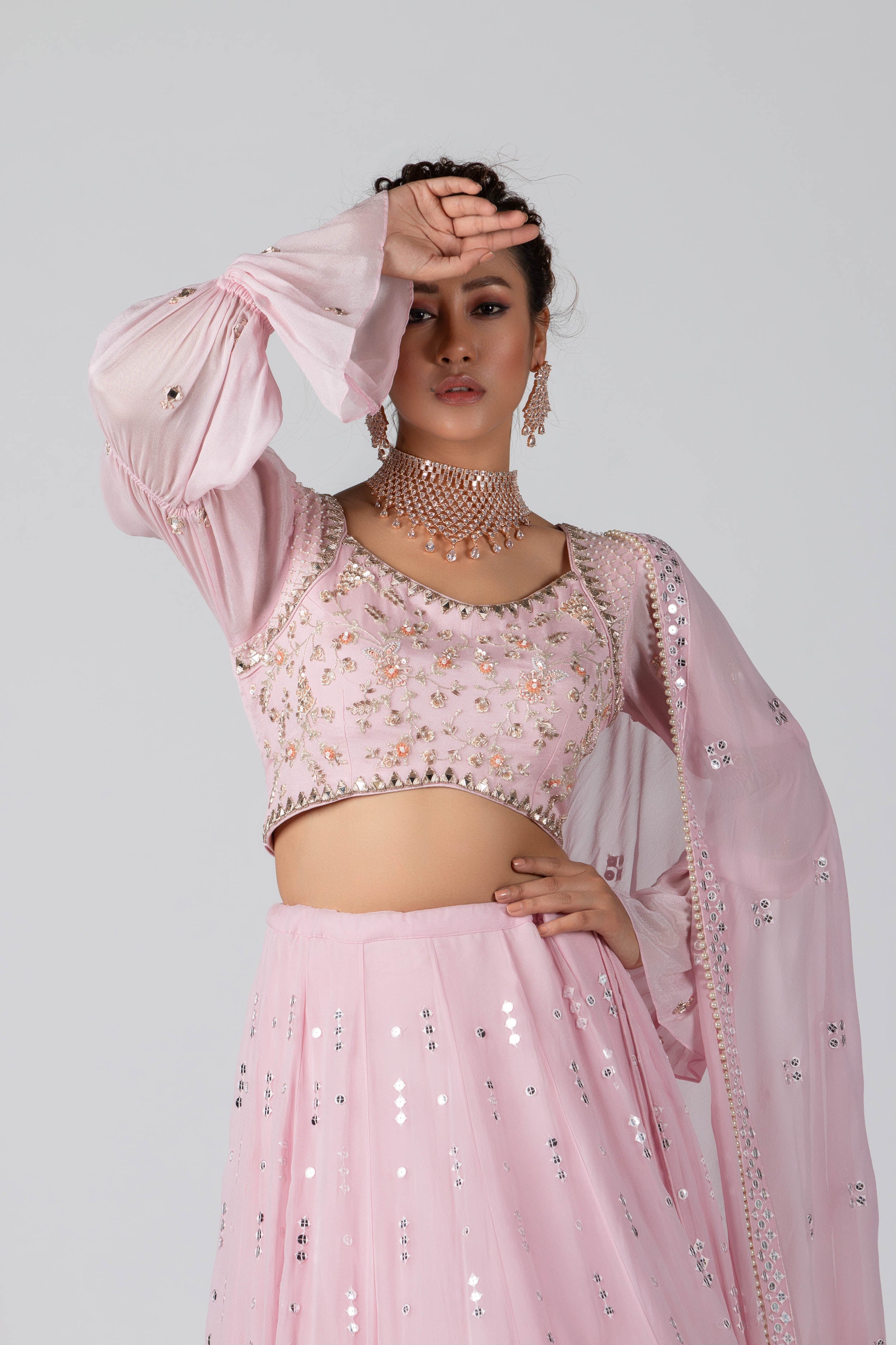 Suruchi Parakh - Baby Pink Embroidered Skirt Set