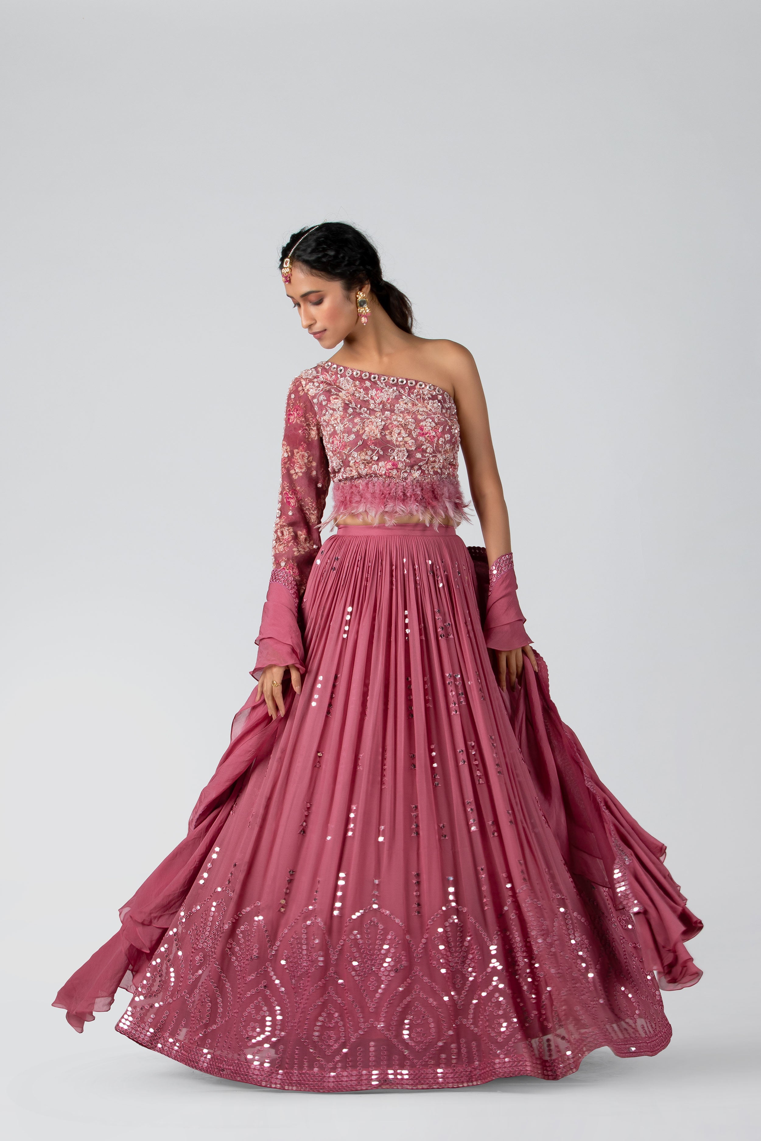 Suruchi Parakh - Dark Pink Pleated Skirt Set