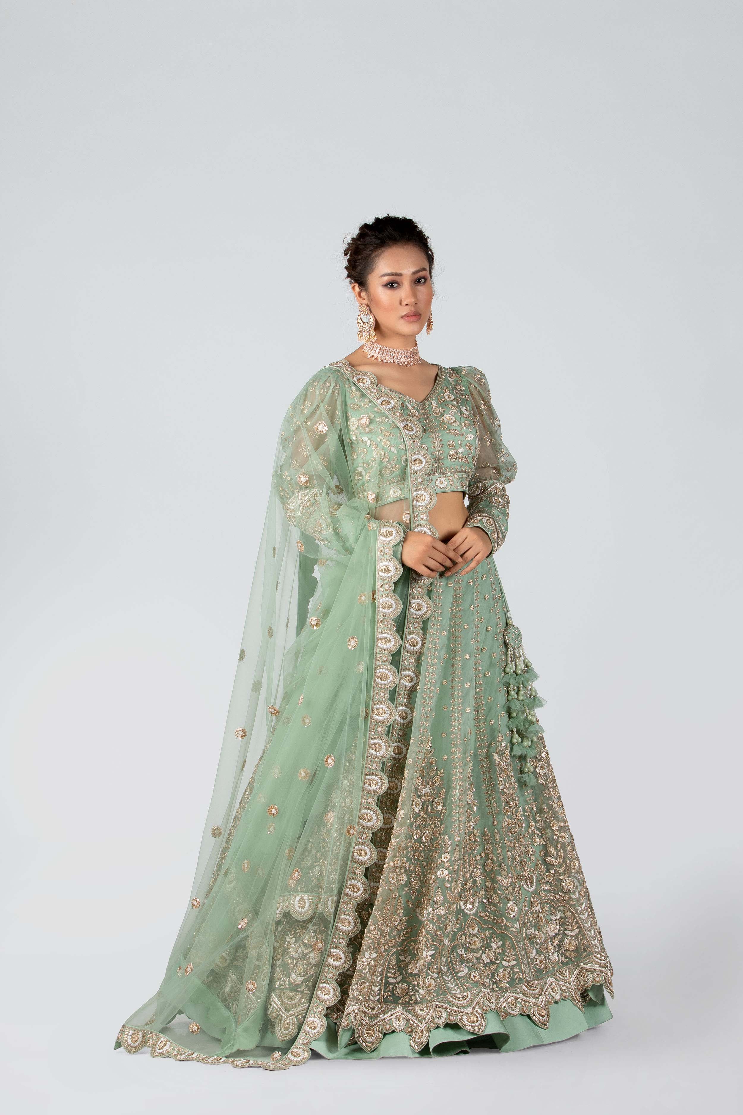 Suruchi Parakh - Sea Green Hand Embroidered Bridal Lehenga Set