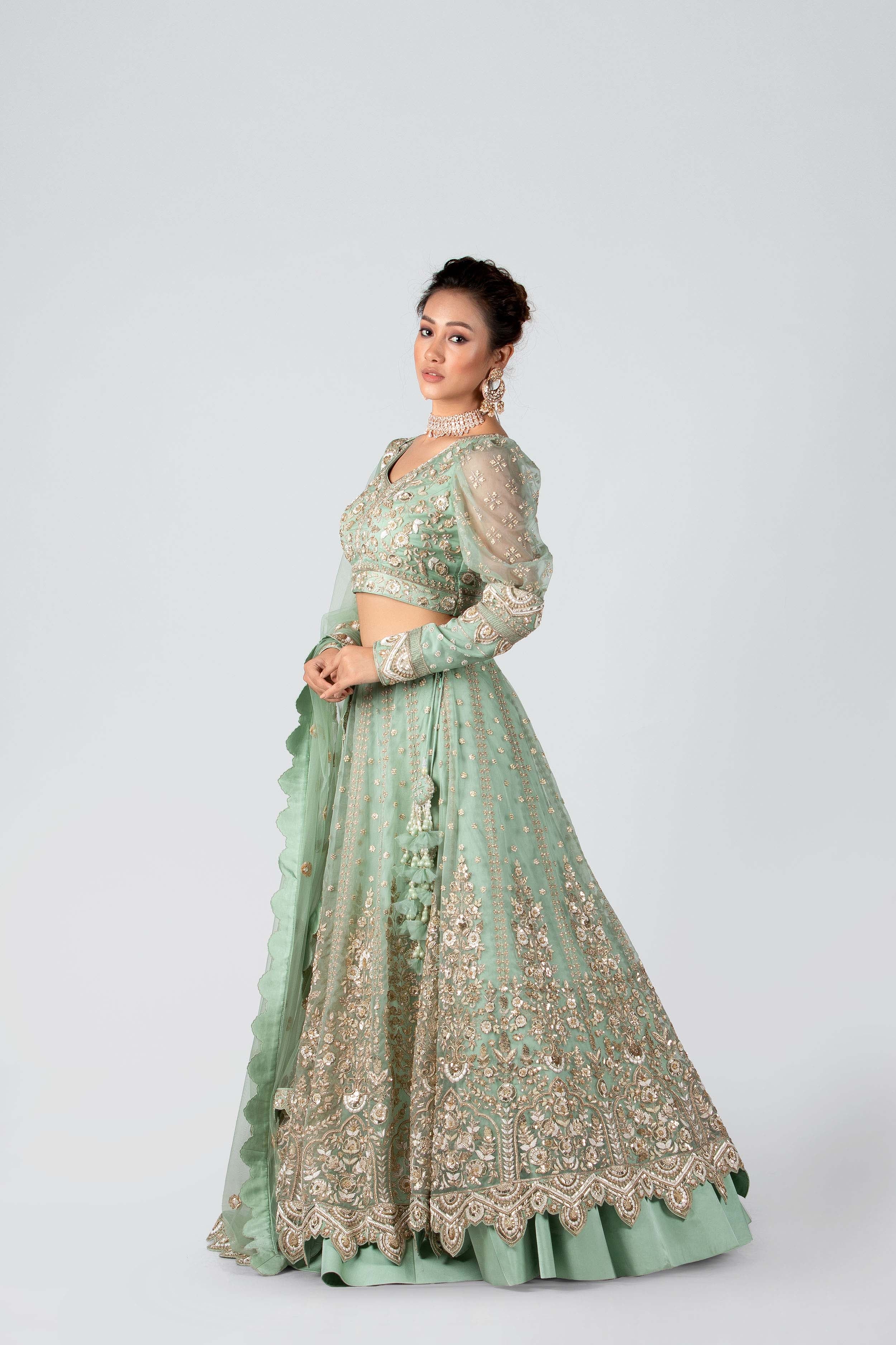Suruchi Parakh - Sea Green Hand Embroidered Bridal Lehenga Set