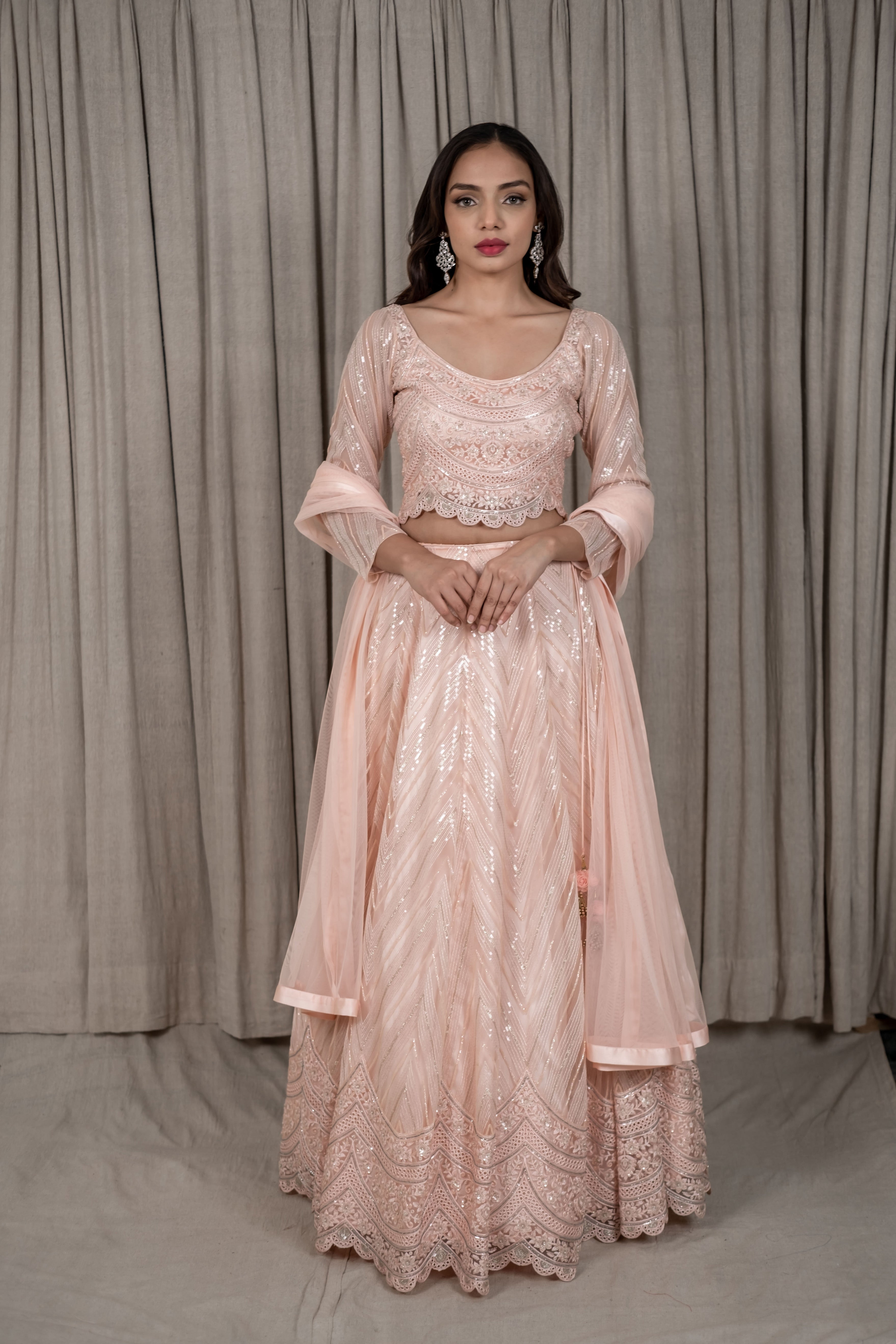 Varsana By Vandana Jaju & Aditi Jaju - Peach Embroidered Lehenga Set