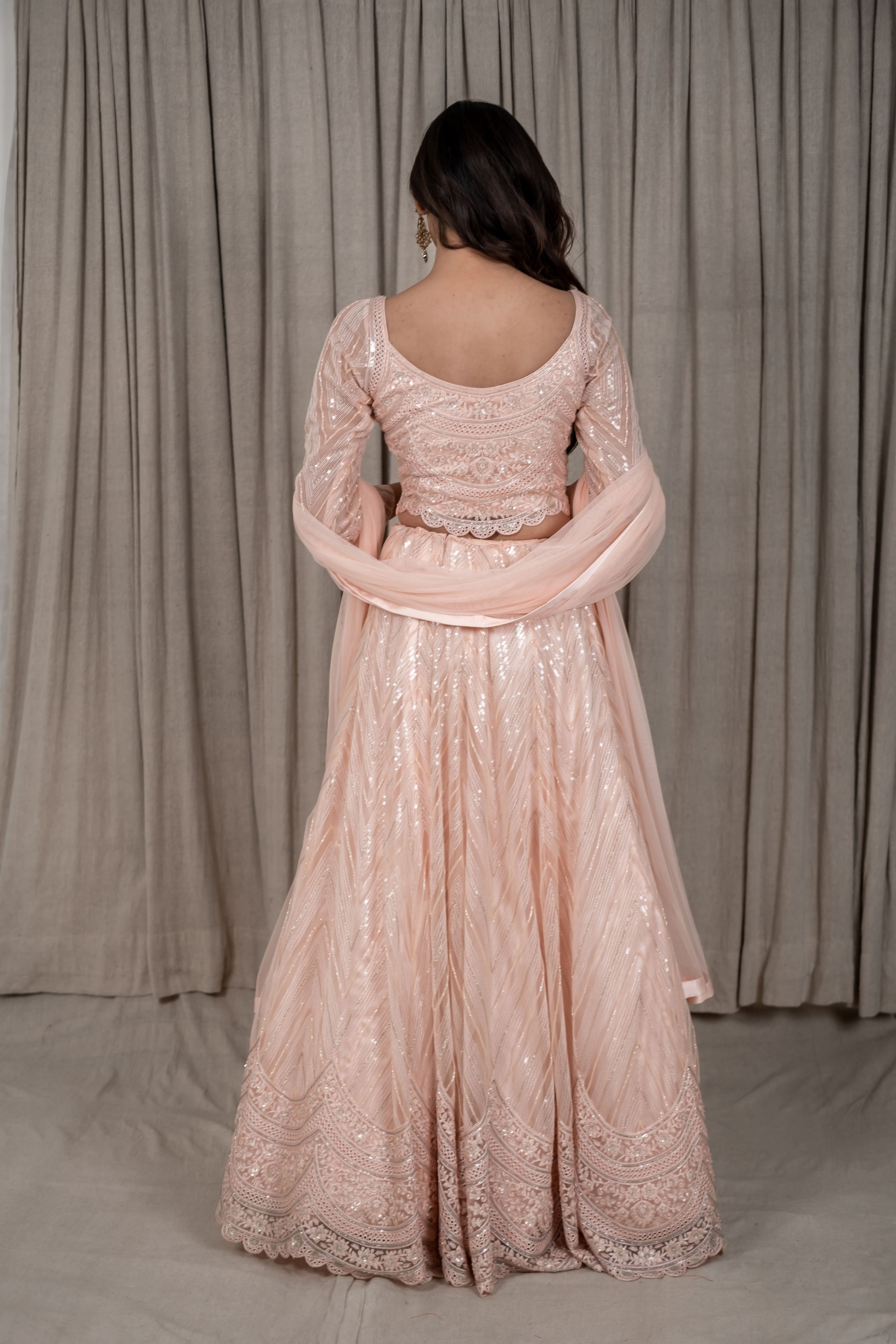 Varsana By Vandana Jaju & Aditi Jaju - Peach Embroidered Lehenga Set