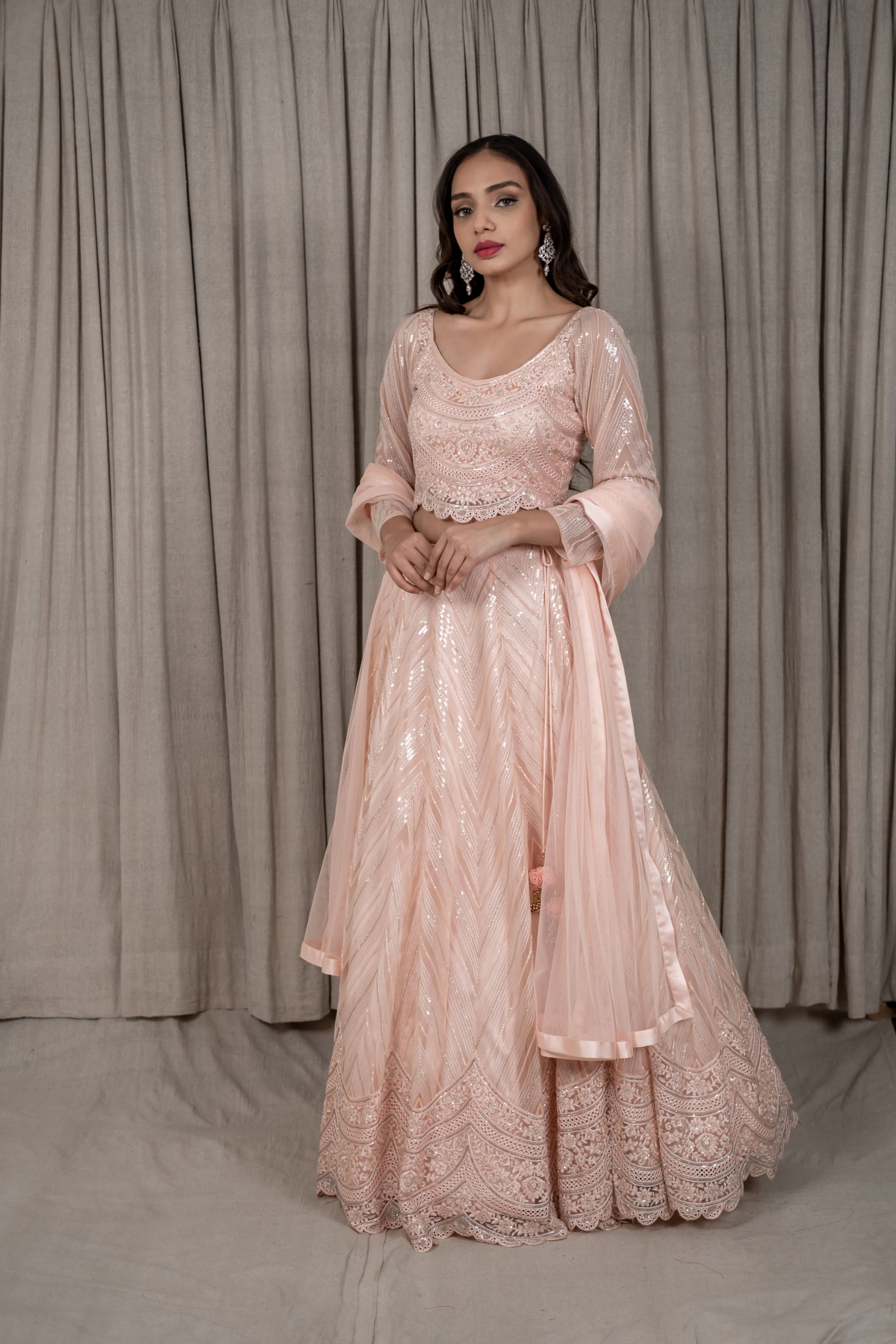 Varsana By Vandana Jaju & Aditi Jaju - Peach Embroidered Lehenga Set