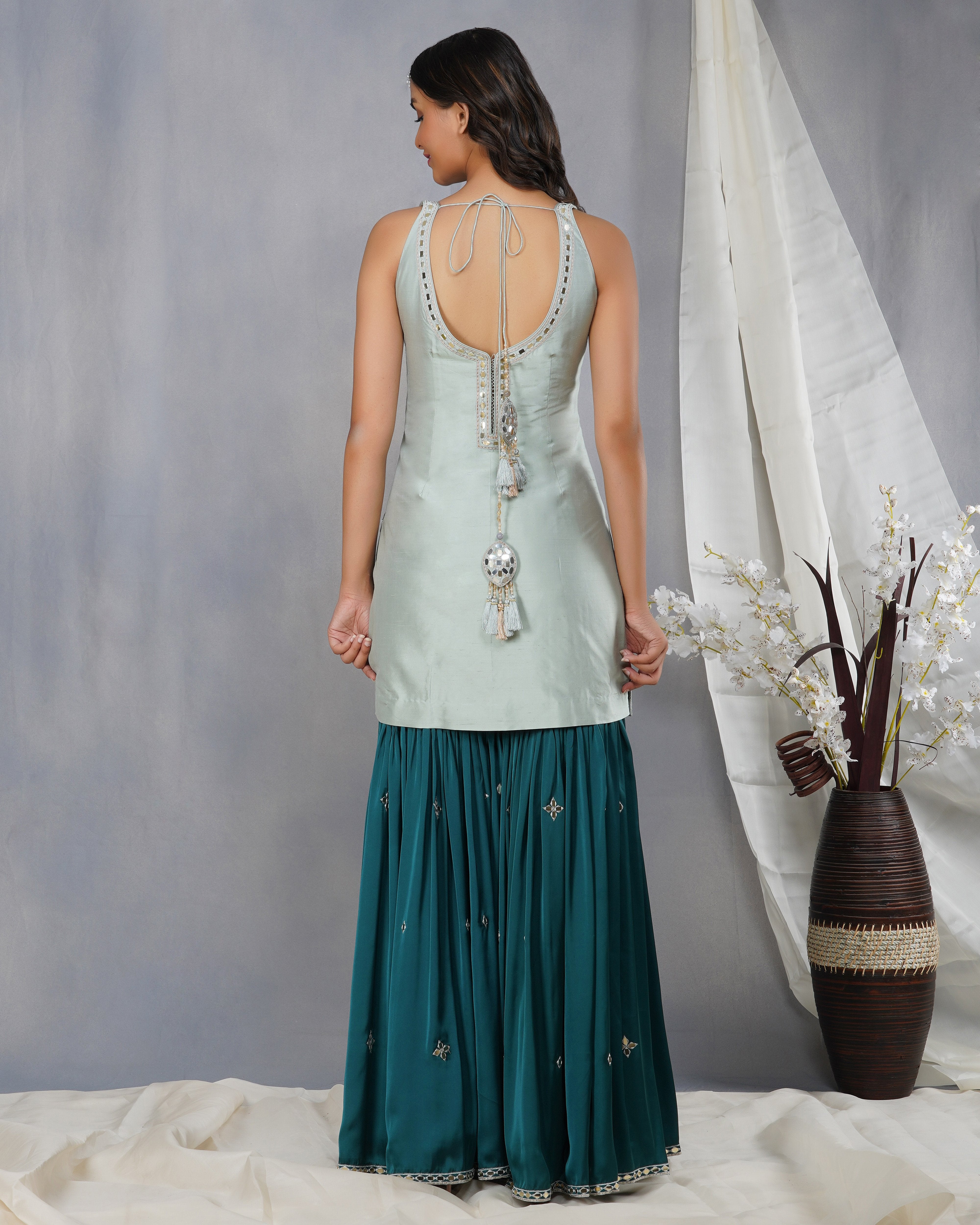 CY Dipti Chhabra Aleena - Mirror Embroidered Sharara Kurta Set Back 1