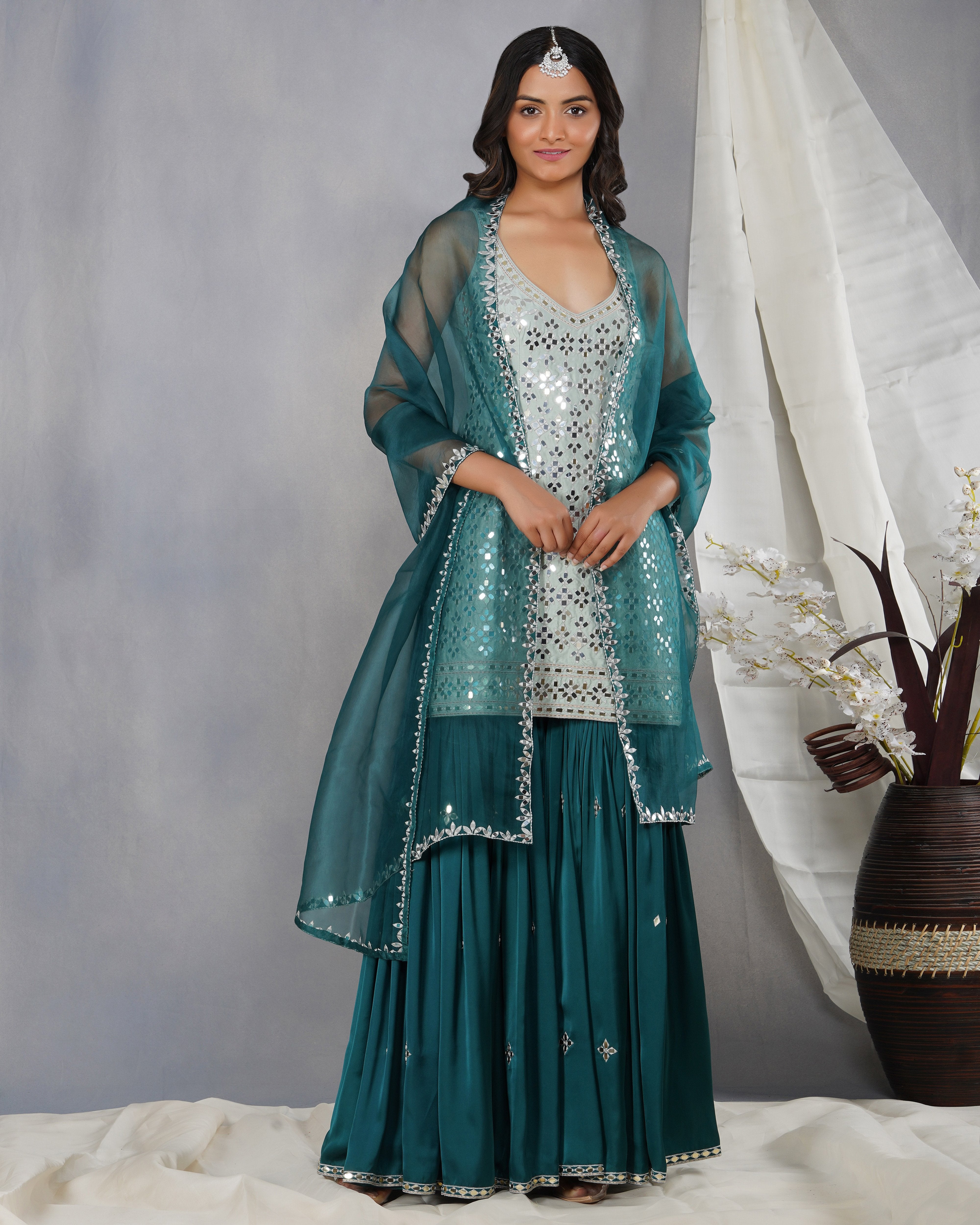 CY Dipti Chhabra Aleena - Mirror Embroidered Sharara Kurta Set Front 1