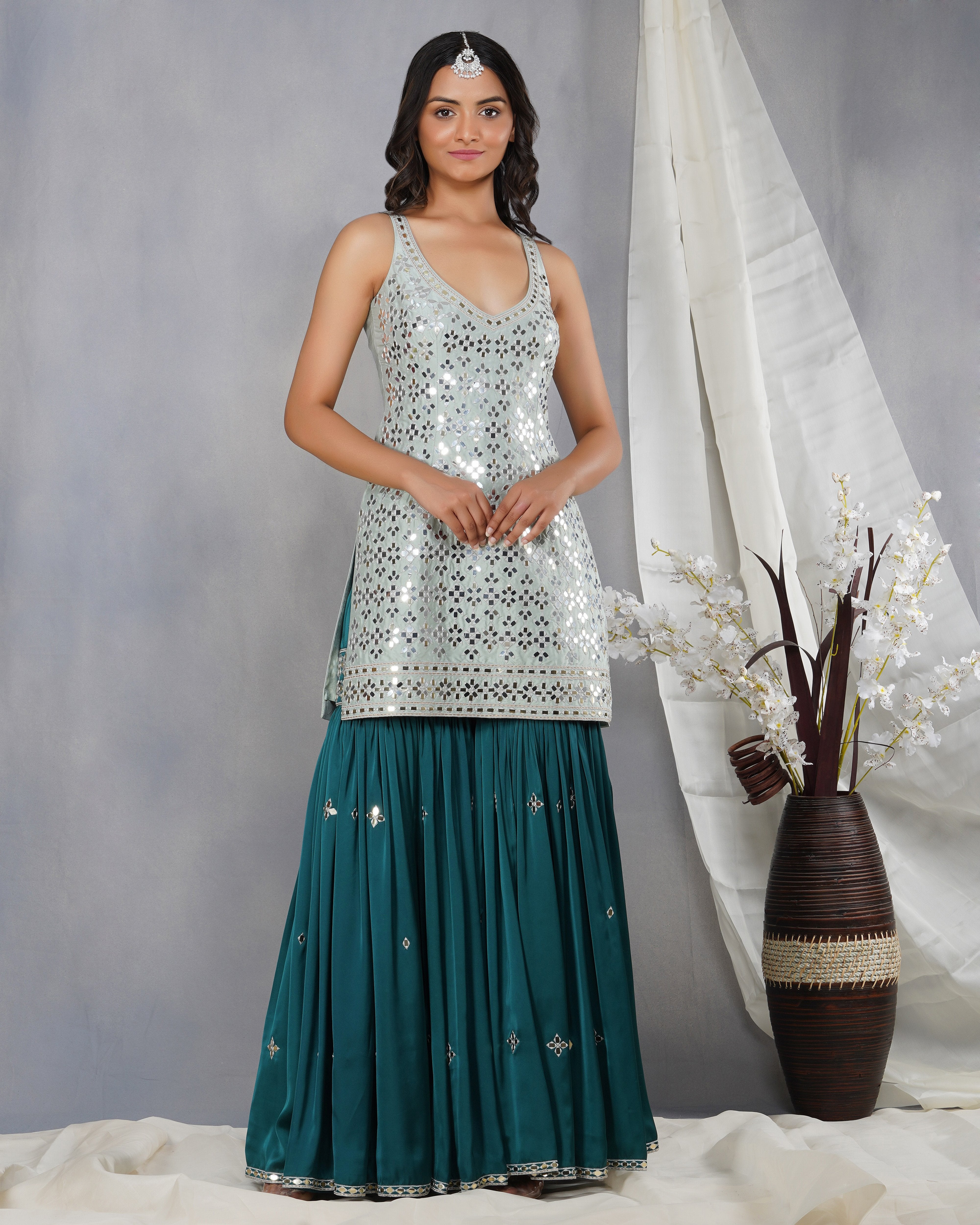 CY Dipti Chhabra Aleena - Mirror Embroidered Sharara Kurta Set Front 2