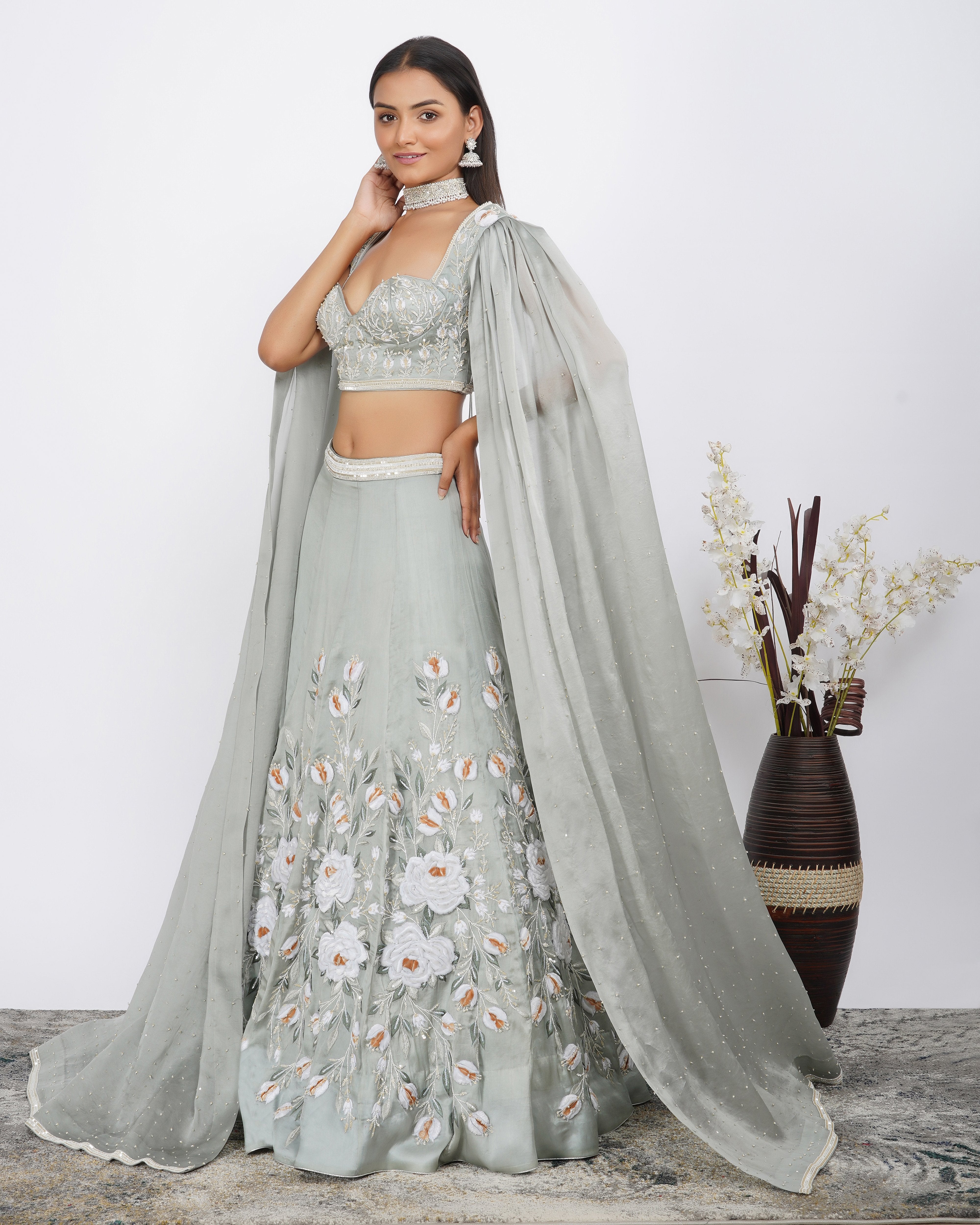 CY Dipti Chhabra Arya - 3D Floral Hand Crafted Lehenga Set Front 1