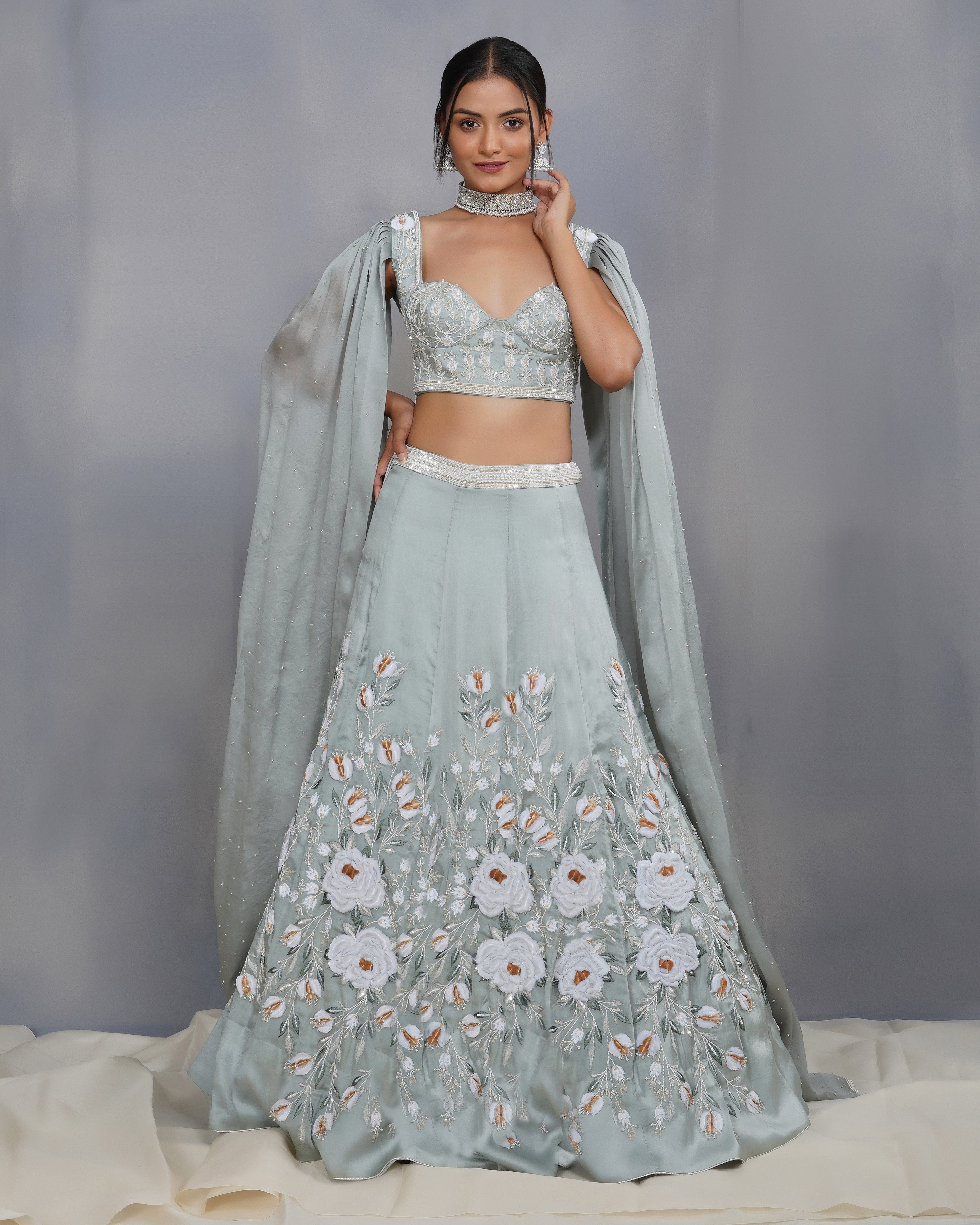 CY Dipti Chhabra Arya - 3D Floral Hand Crafted Lehenga Set Front 2