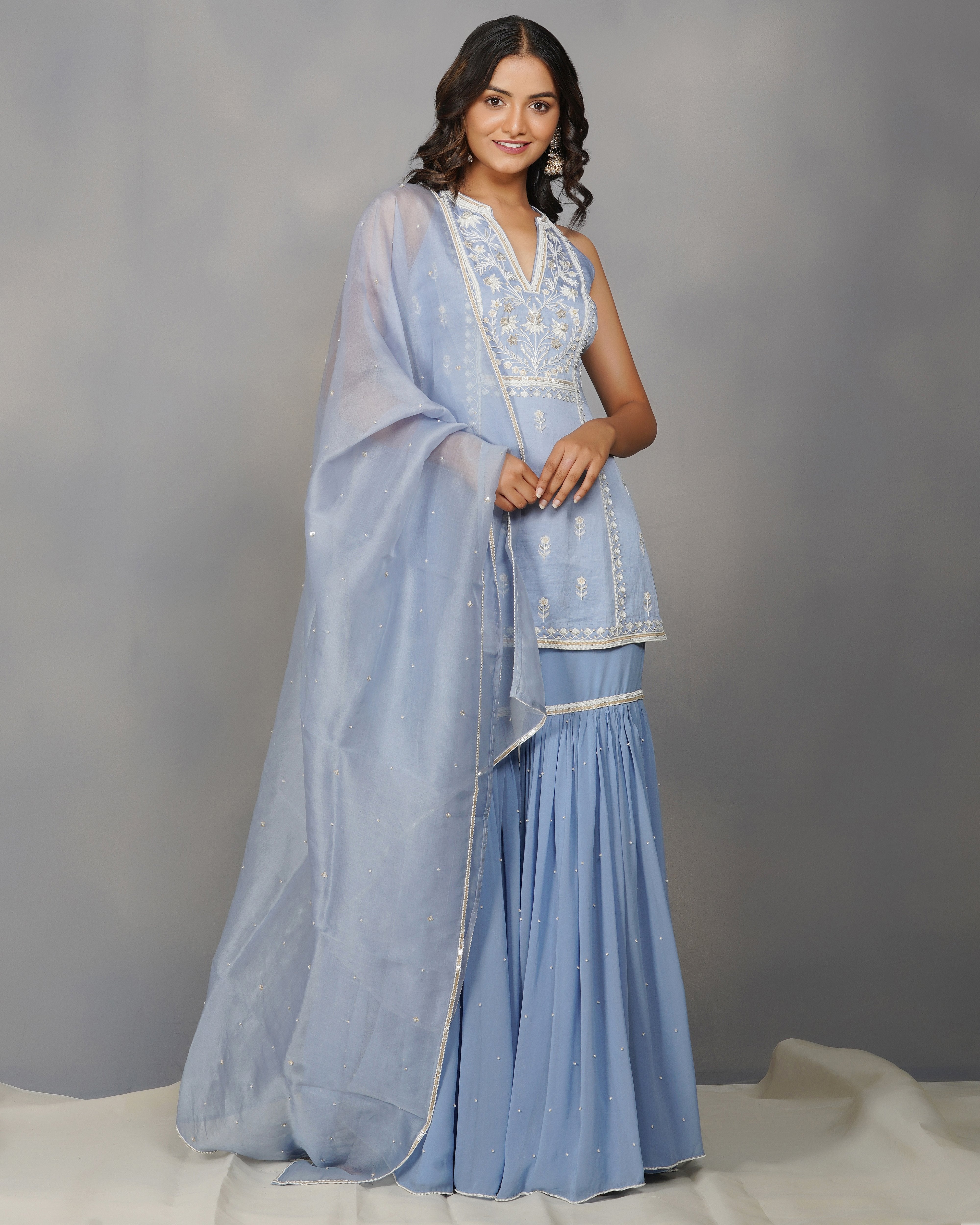 CY Dipti Chhabra Bushra - Carolina Blue Embroidered Kurta Set Front 1