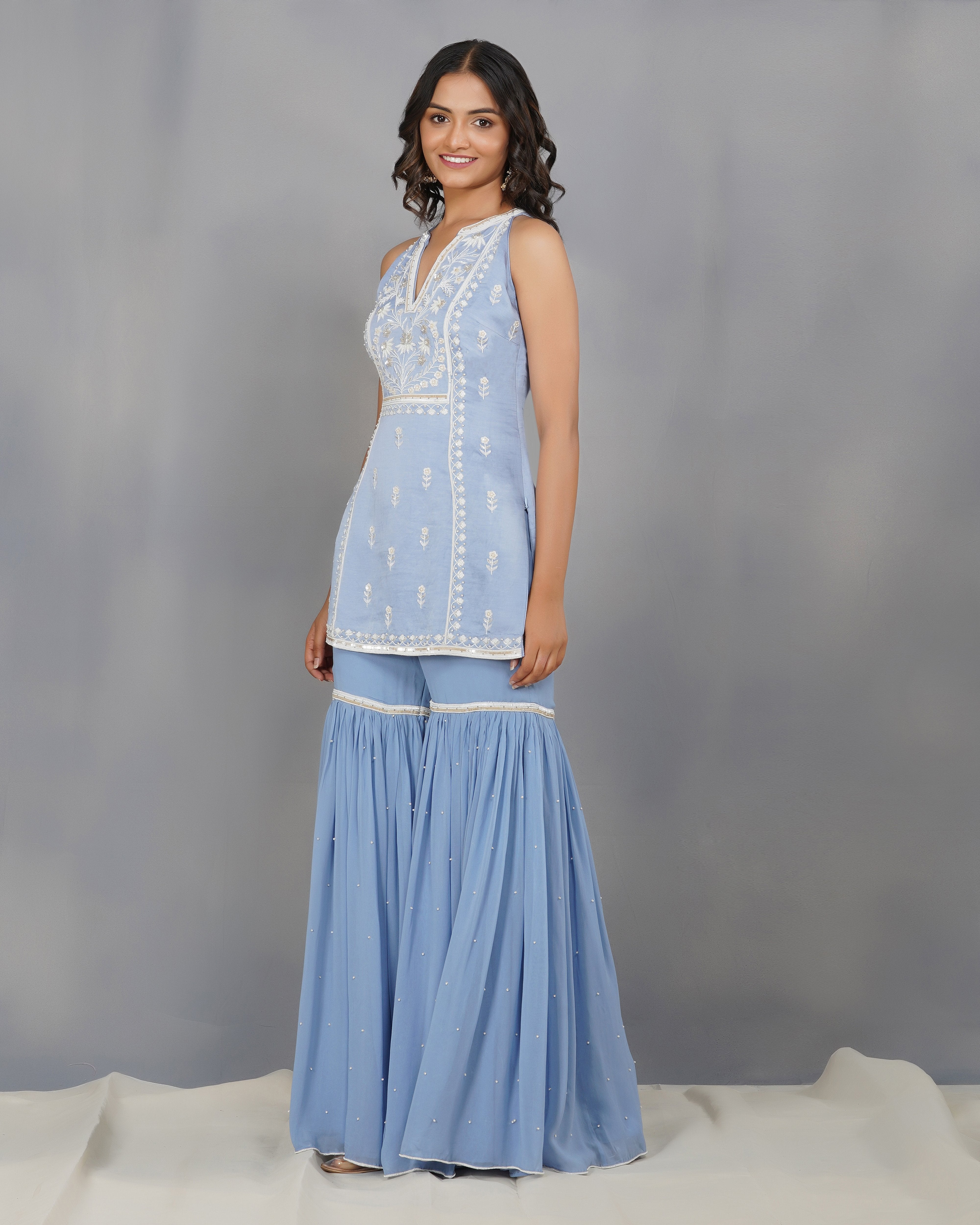 CY Dipti Chhabra Bushra - Carolina Blue Embroidered Kurta Set Front 2