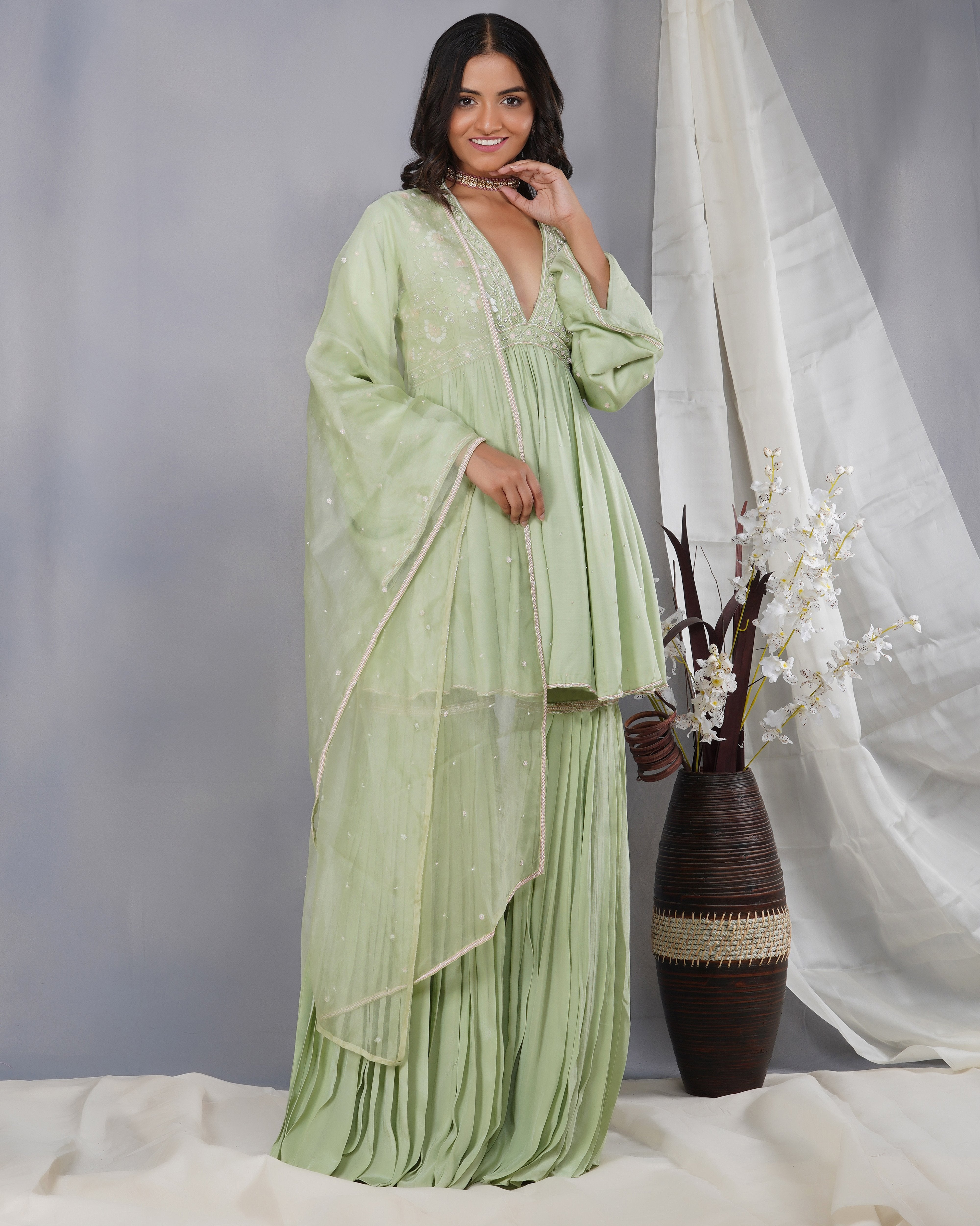 CY Dipti Chhabra Fiza - Pastel Green Peplum Set Front 1