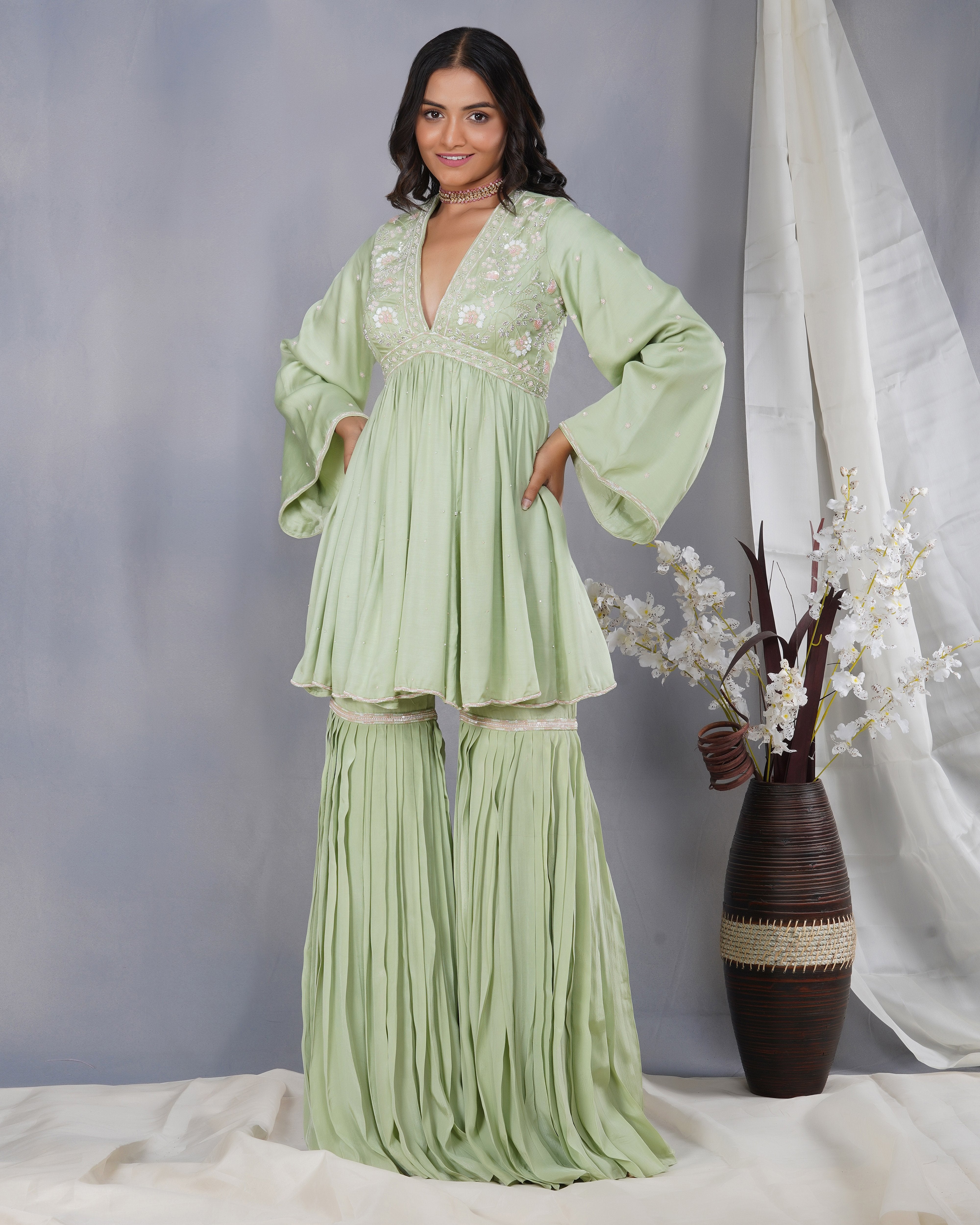 CY Dipti Chhabra Fiza - Pastel Green Peplum Set Front 2