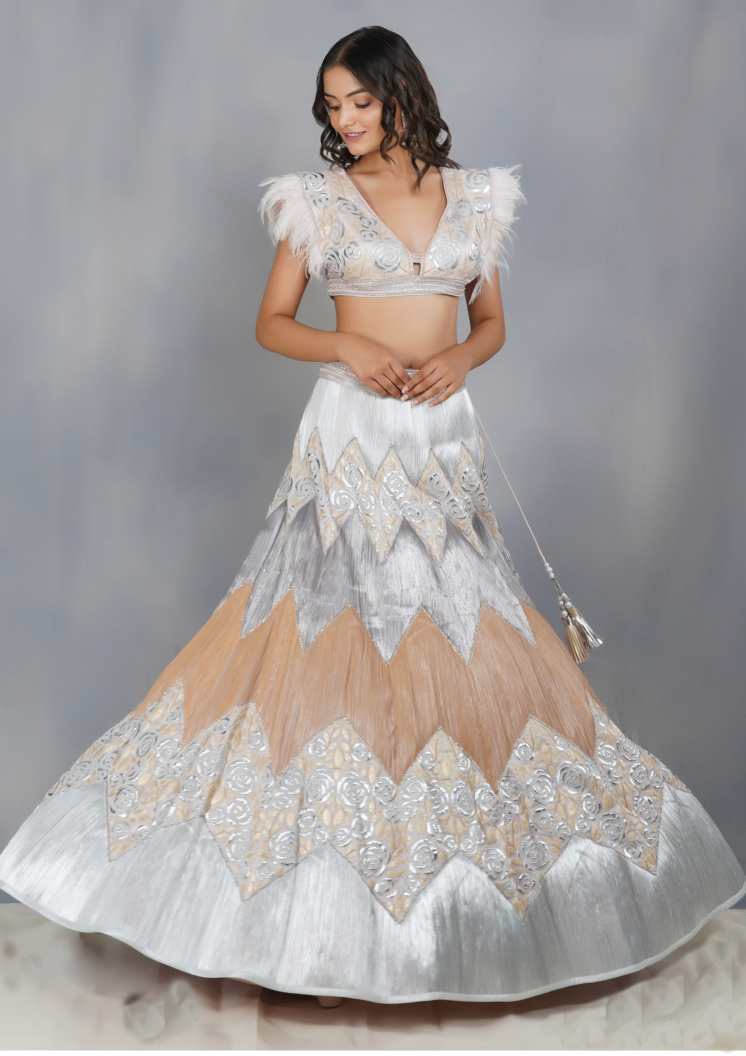 CY Dipti Chhabra Kashaf - Leather Cord Hand Crafted Lehenga Set Front 2