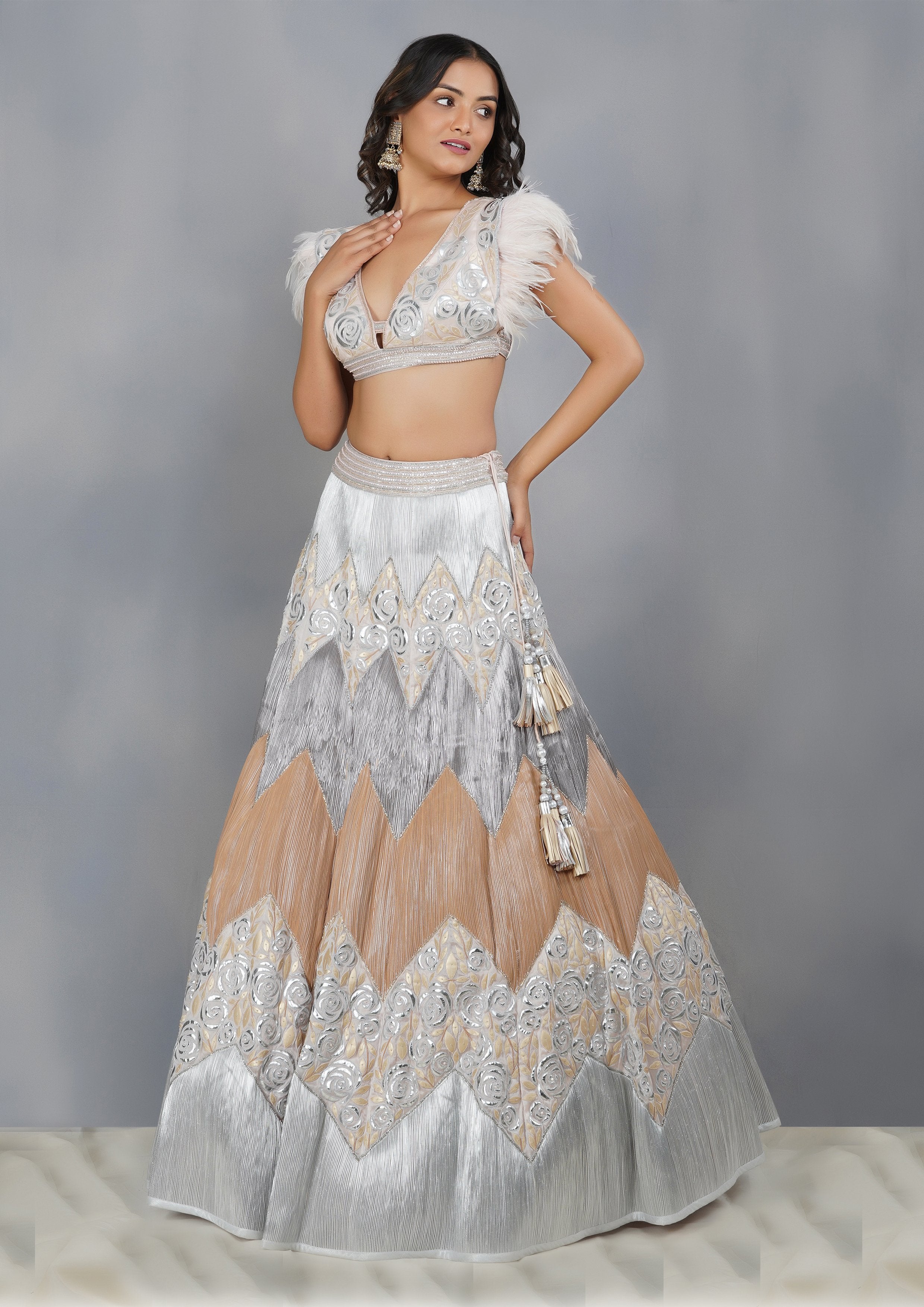 CY Dipti Chhabra Kashaf - Leather Cord Hand Crafted Lehenga Set Front 3