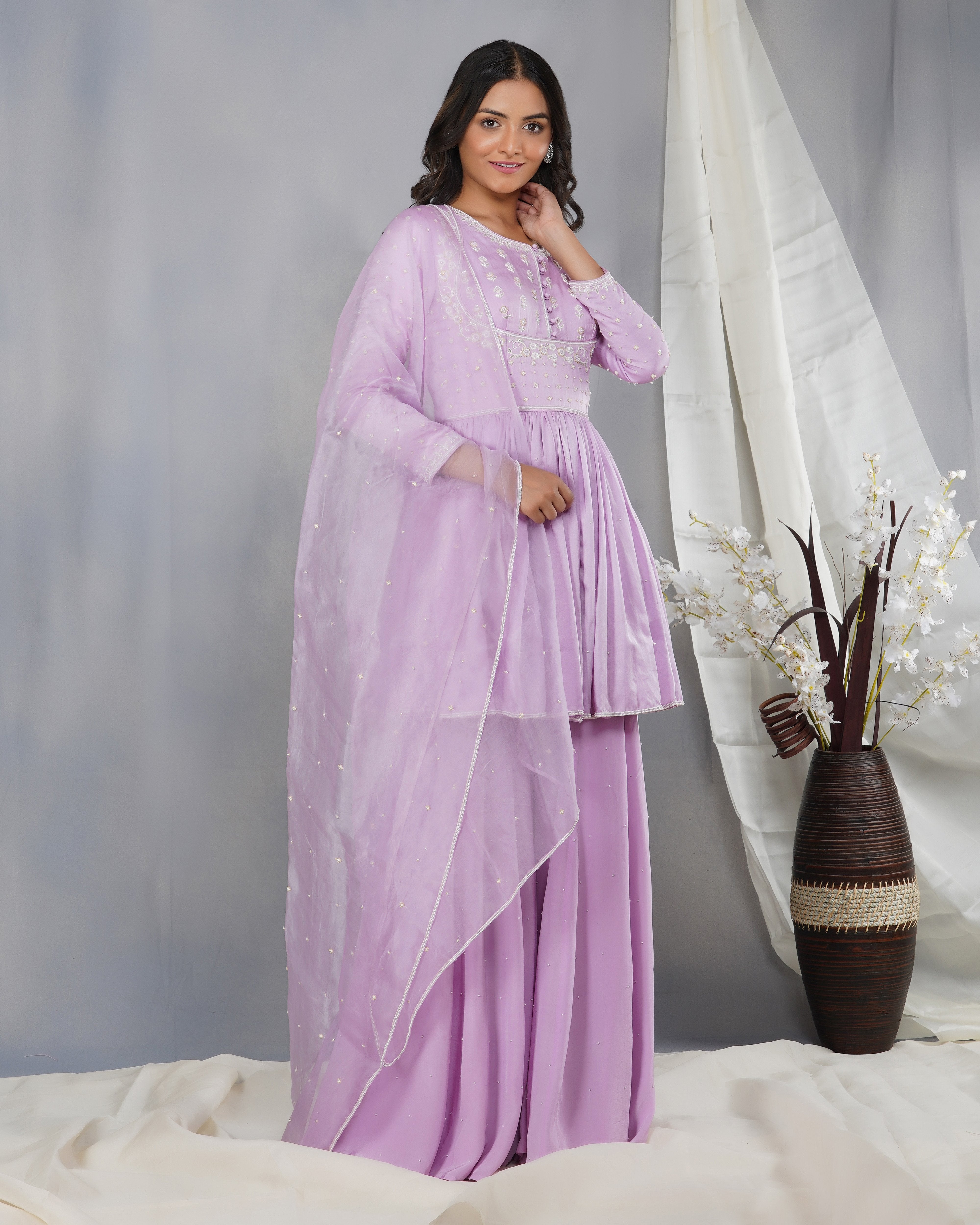 CY Dipti Chhabra Maira - Purple Embroidered Sharara Kurta Set Front 1