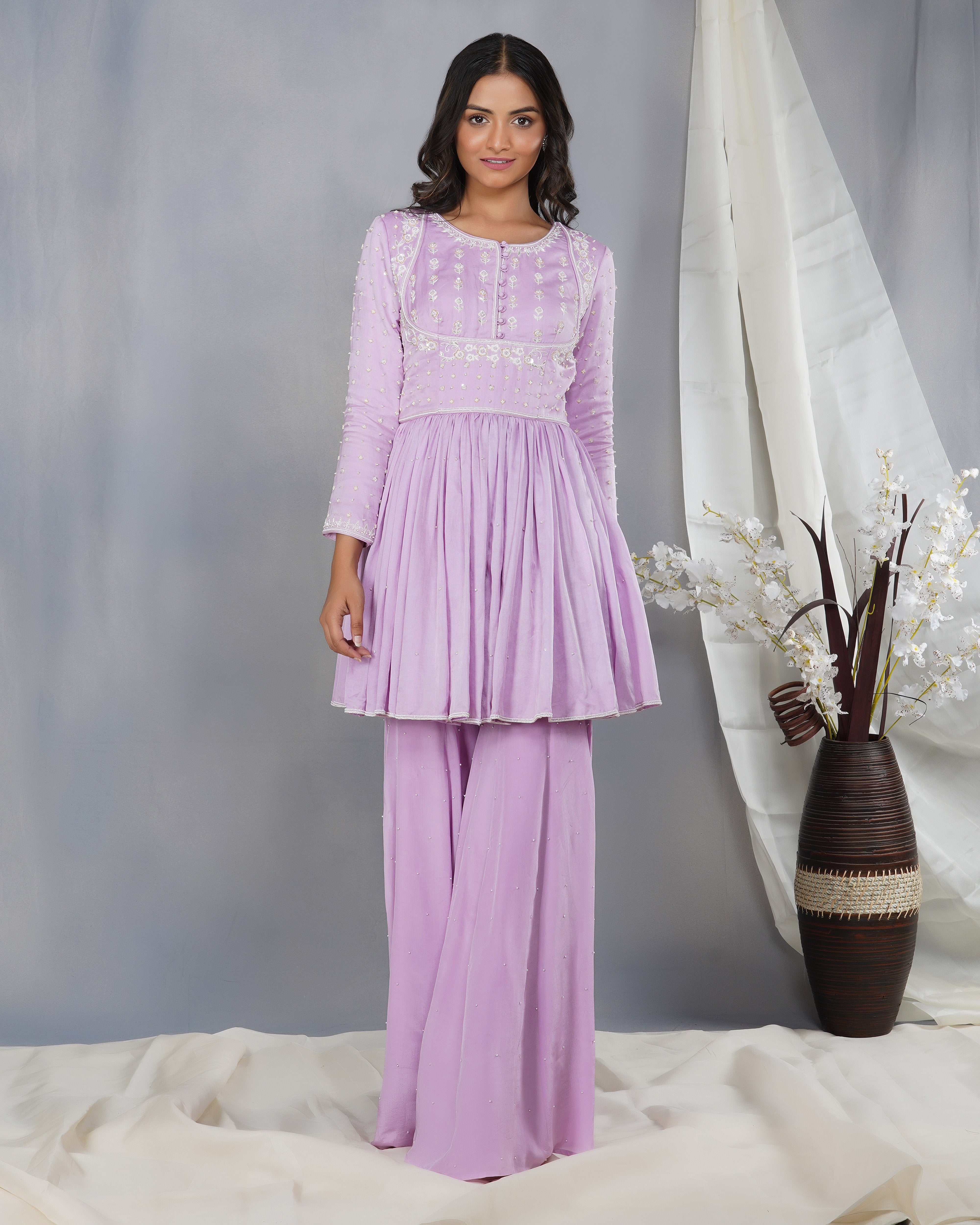 CY Dipti Chhabra Maira - Purple Embroidered Sharara Kurta Set Front 2