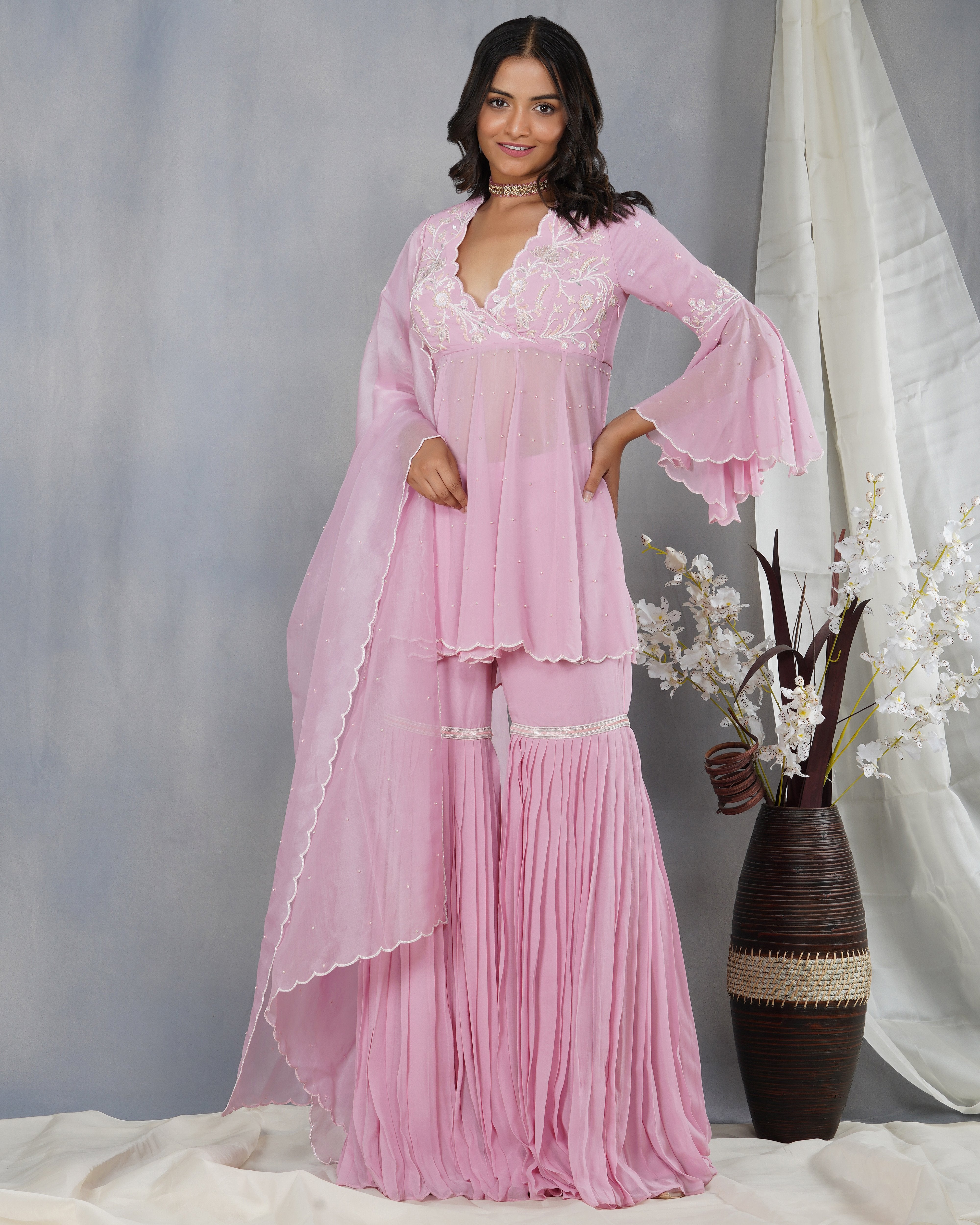 CY Dipti Chhabra Noor - Pink Scolloped Kurta Set Front 2