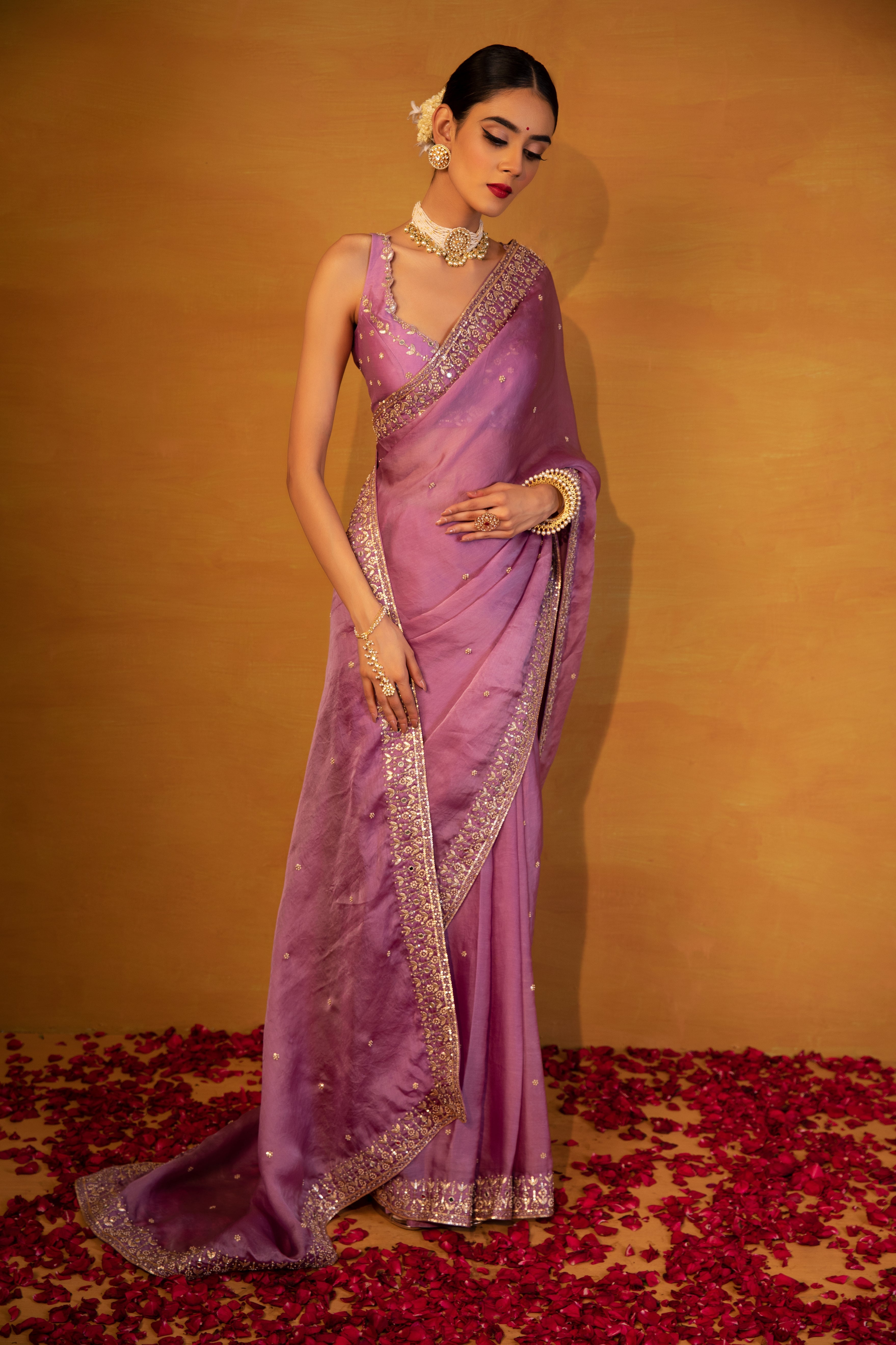 Esha Koul - Lavender Organza Saree Set