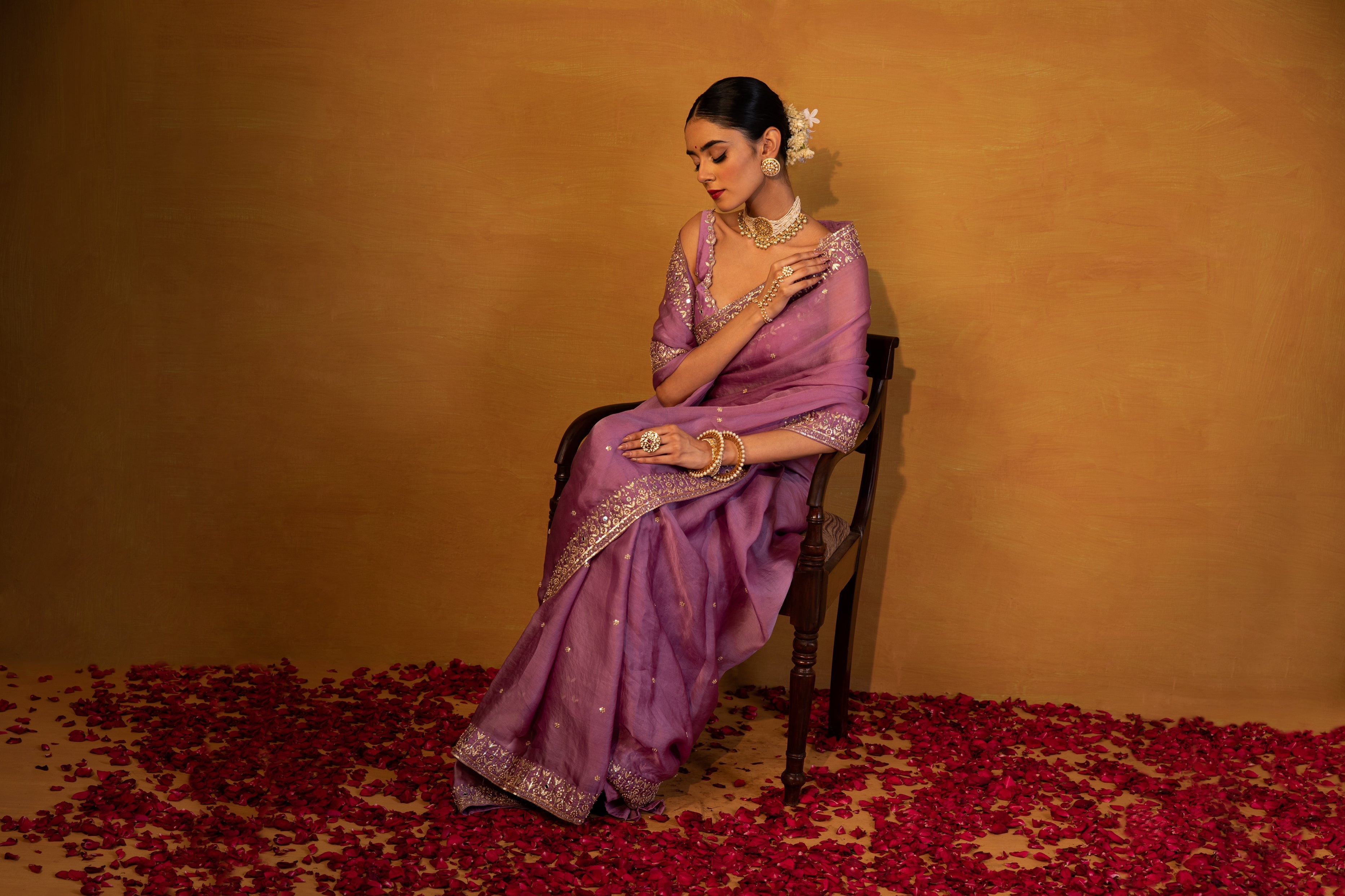 Esha Koul - Lavender Organza Saree Set