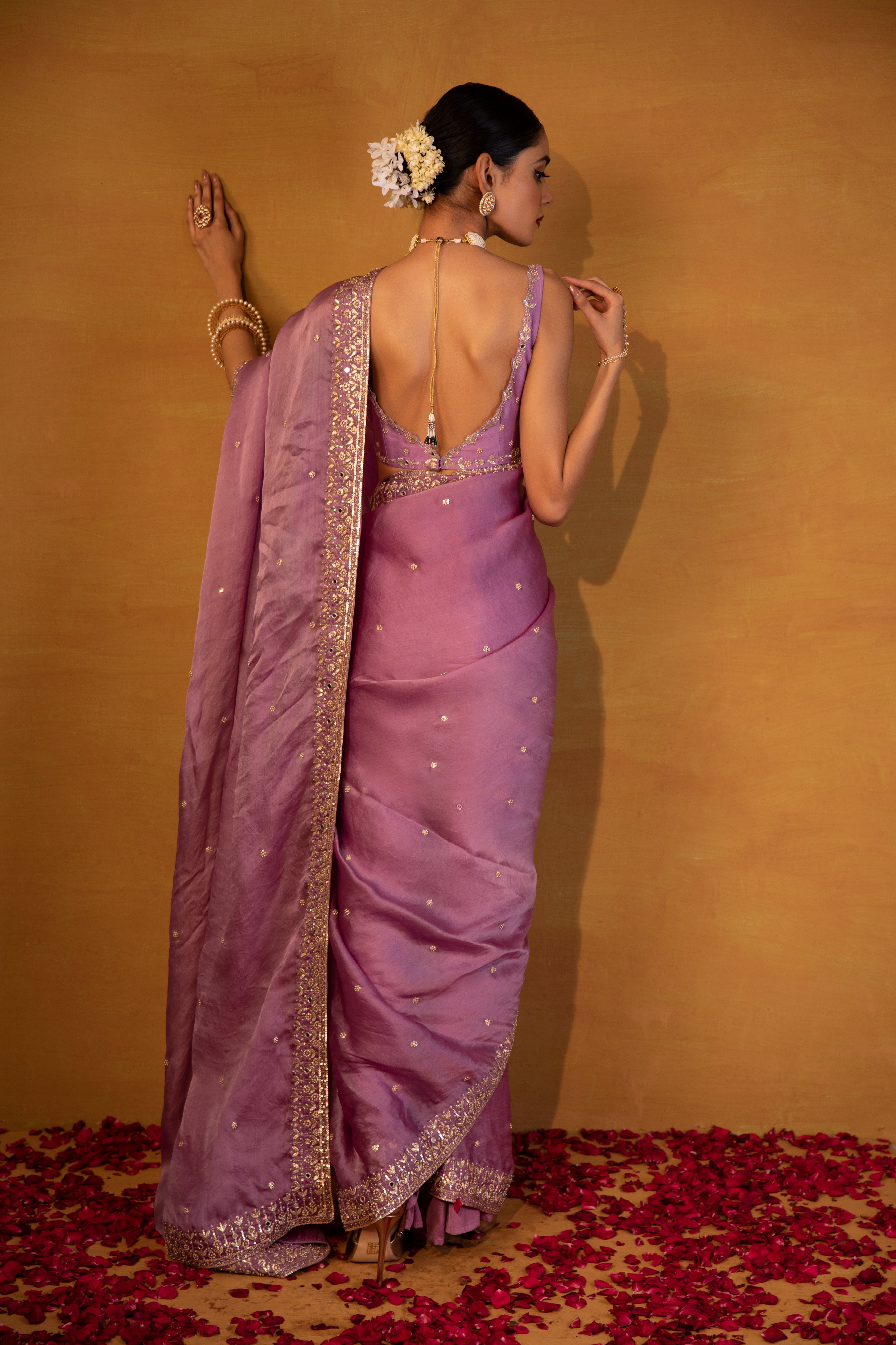 Esha Koul - Lavender Organza Saree Set