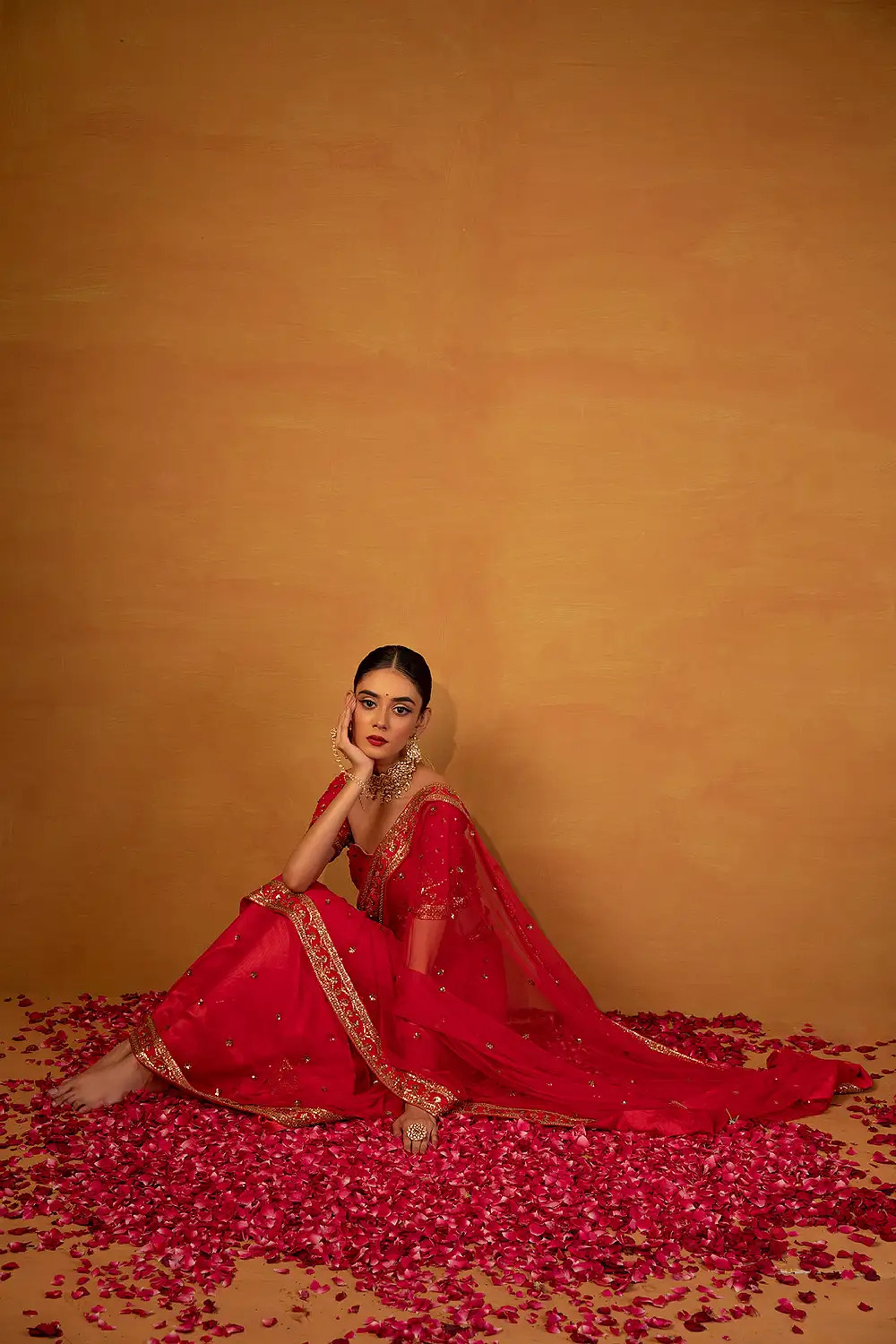 Esha Koul - Red Net Saree Set